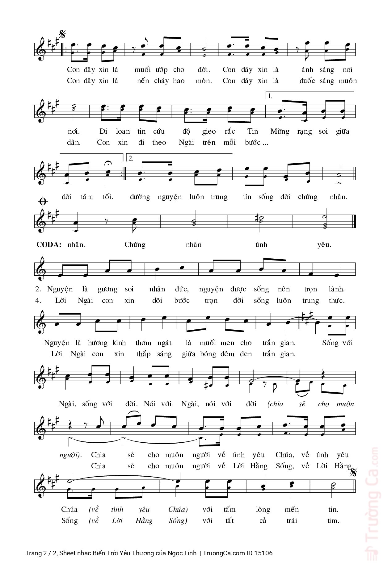 Page 2 of Sheet music PDF Biển Trời Yêu Thương - Ngọc Linh