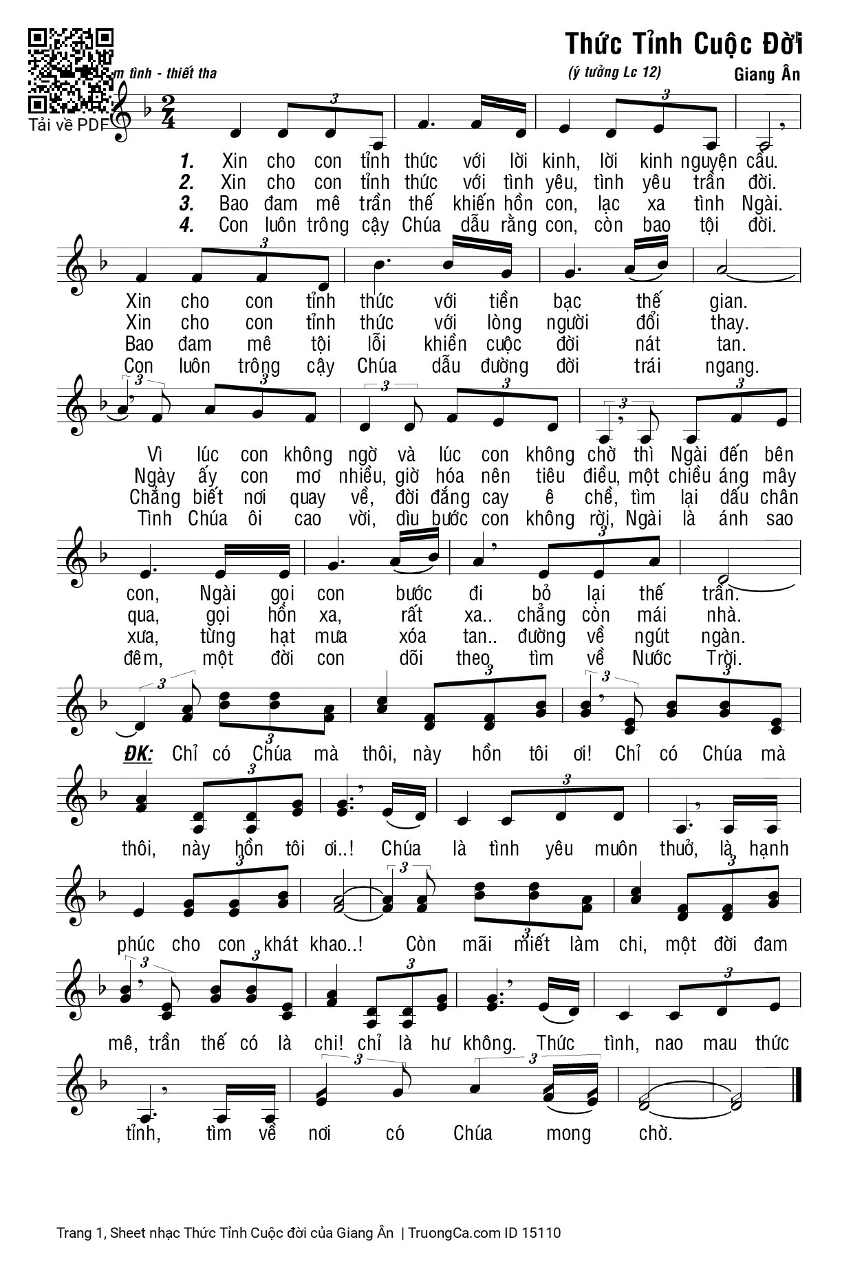 Sheet PDF of Thức Tỉnh Cuộc đời