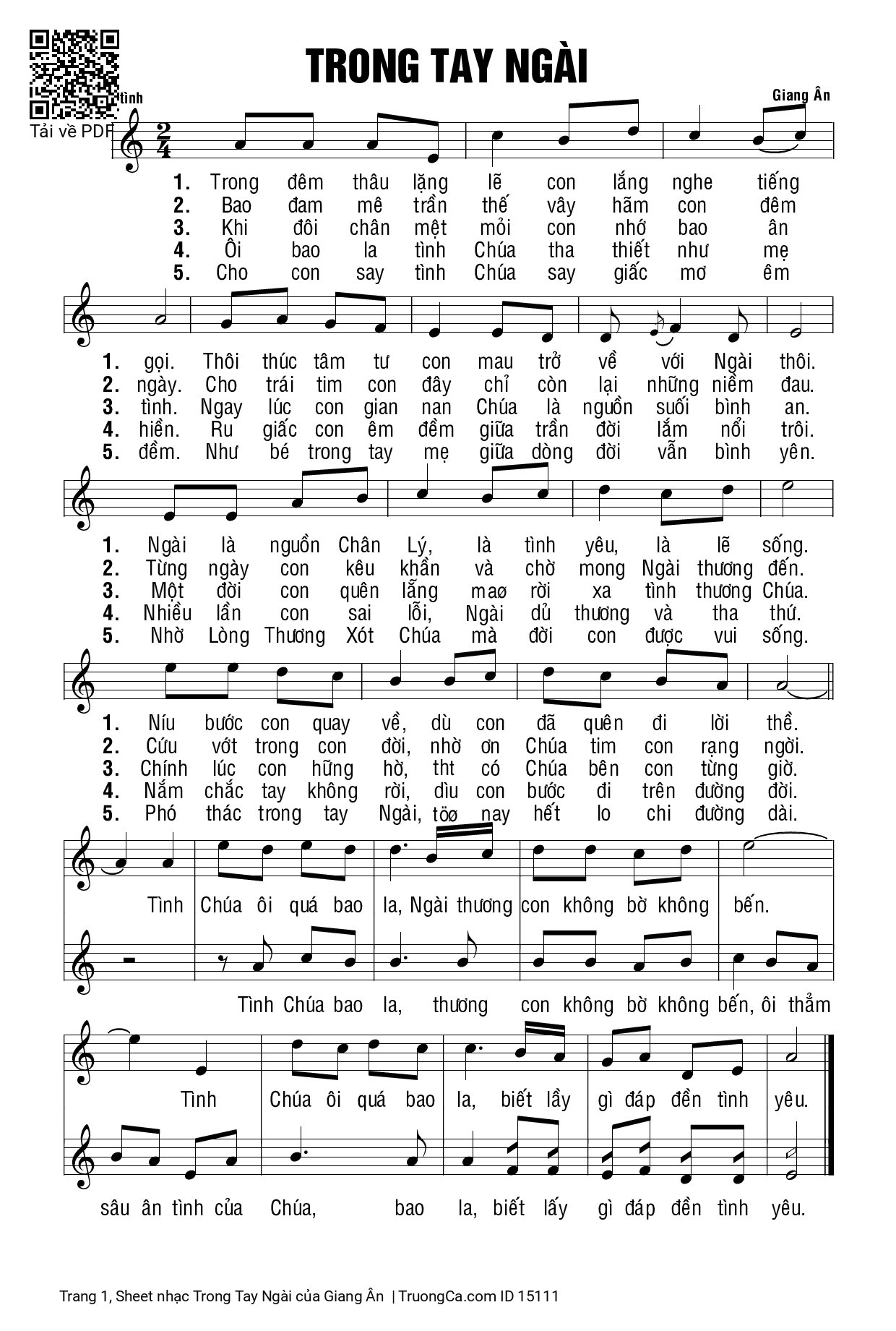 Sheet PDF of Trong Tay Ngài