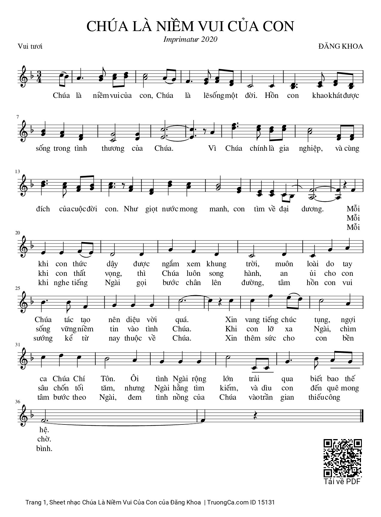 Sheet PDF of Chúa Là Niềm Vui Của Con