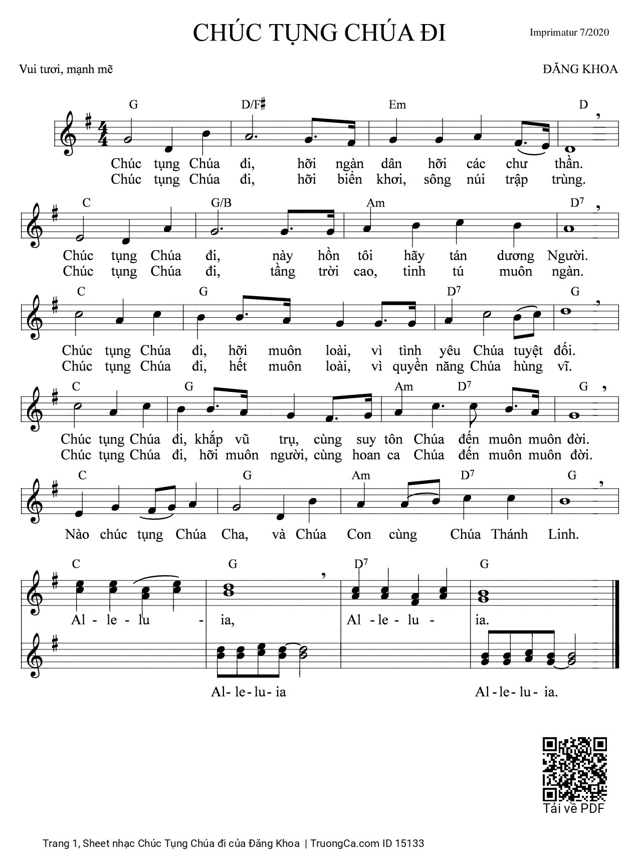 Page 1 of Sheet music PDF Chúc Tụng Chúa đi - Đăng Khoa