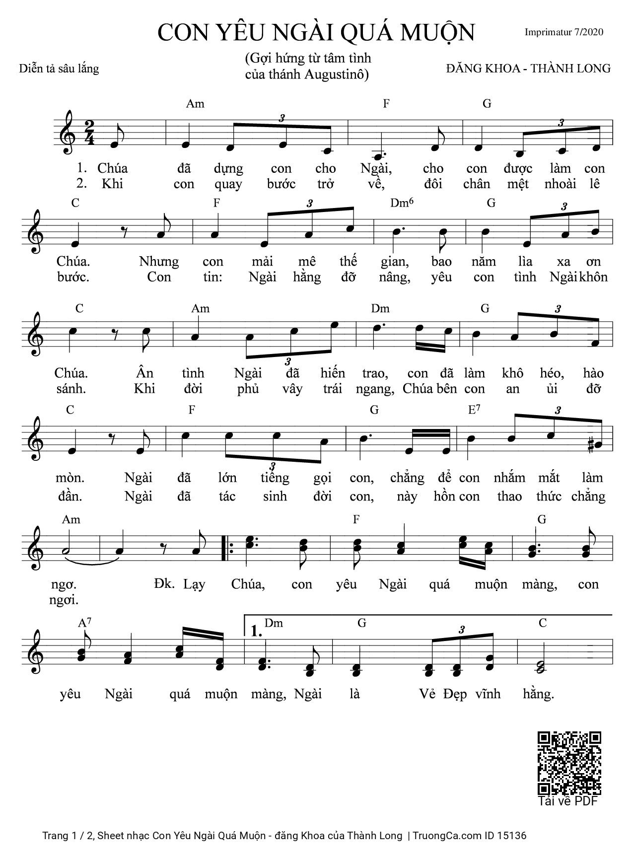 Sheet PDF of Con Yêu Ngài Quá Muộn - đăng Khoa