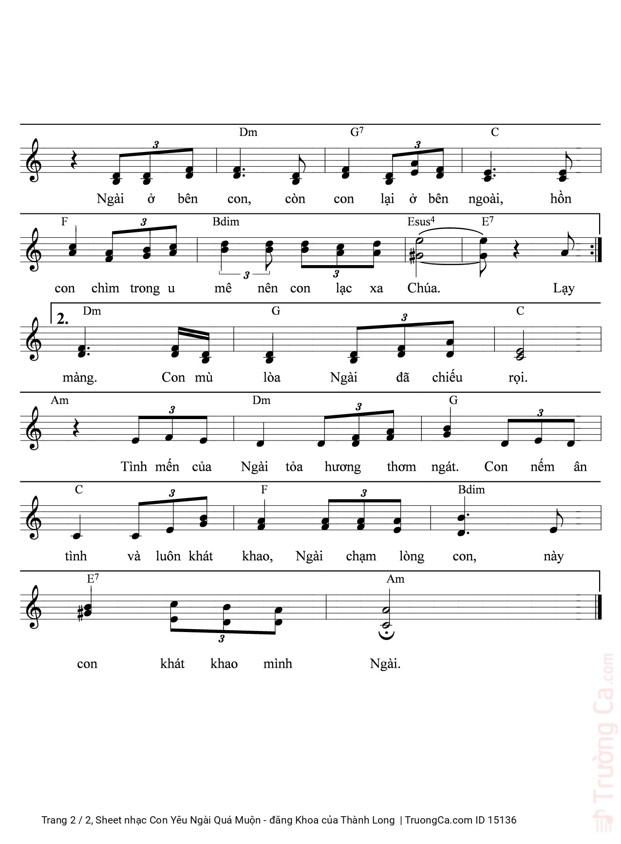 Page 2 of Sheet music PDF Con Yêu Ngài Quá Muộn - đăng Khoa - Thành Long