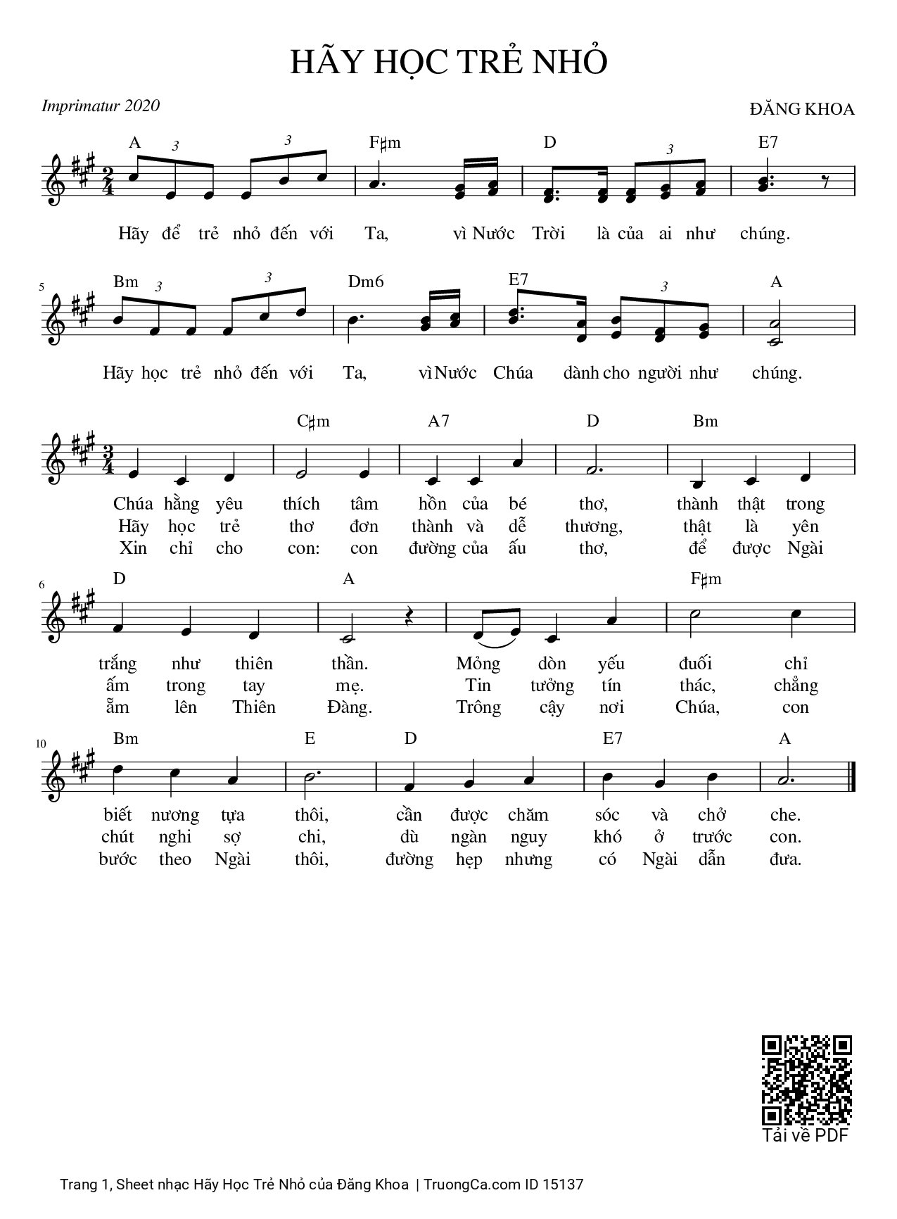 Sheet PDF of Hãy Học Trẻ Nhỏ