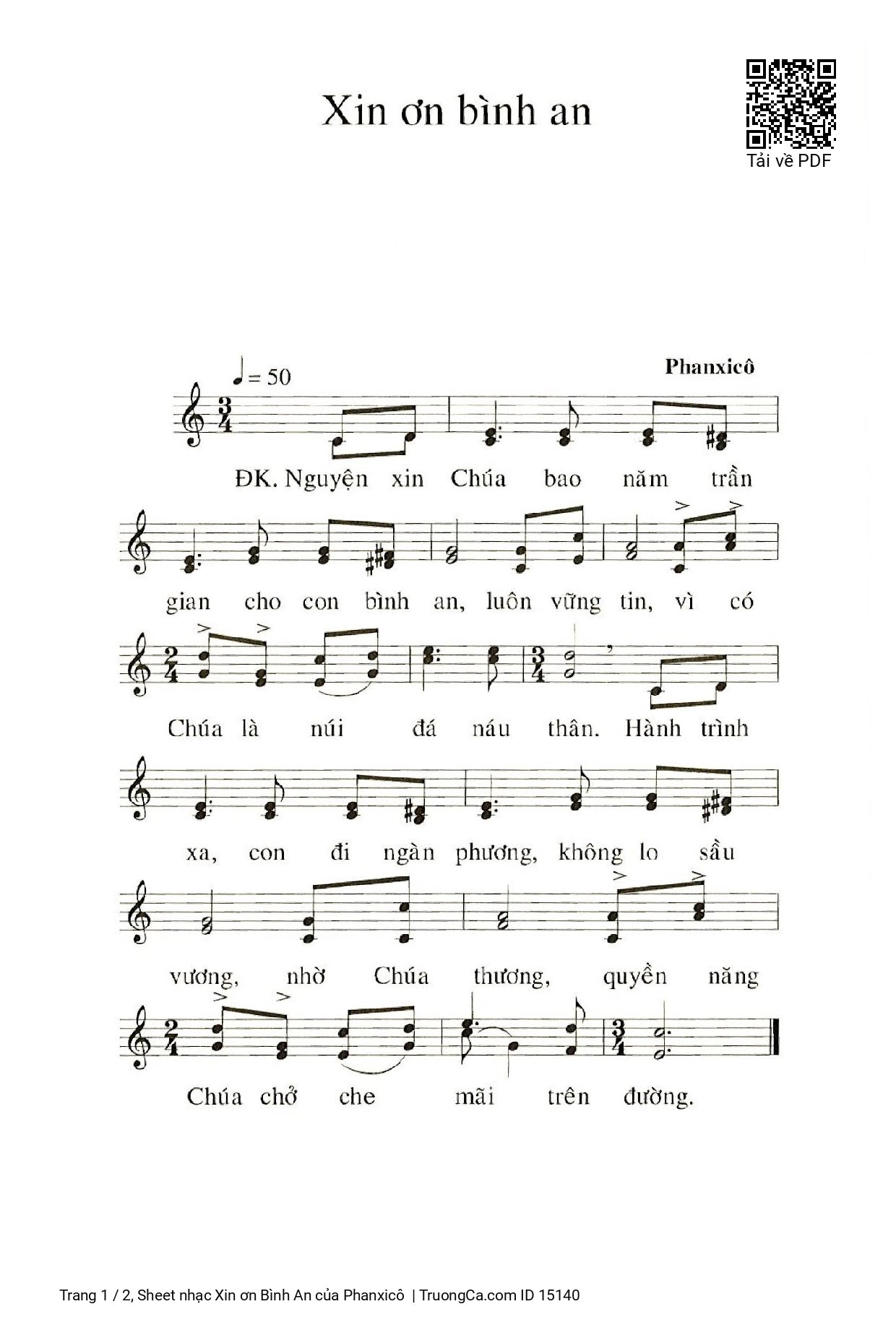 Page 1 of Sheet music PDF Xin ơn Bình An - Phanxicô
