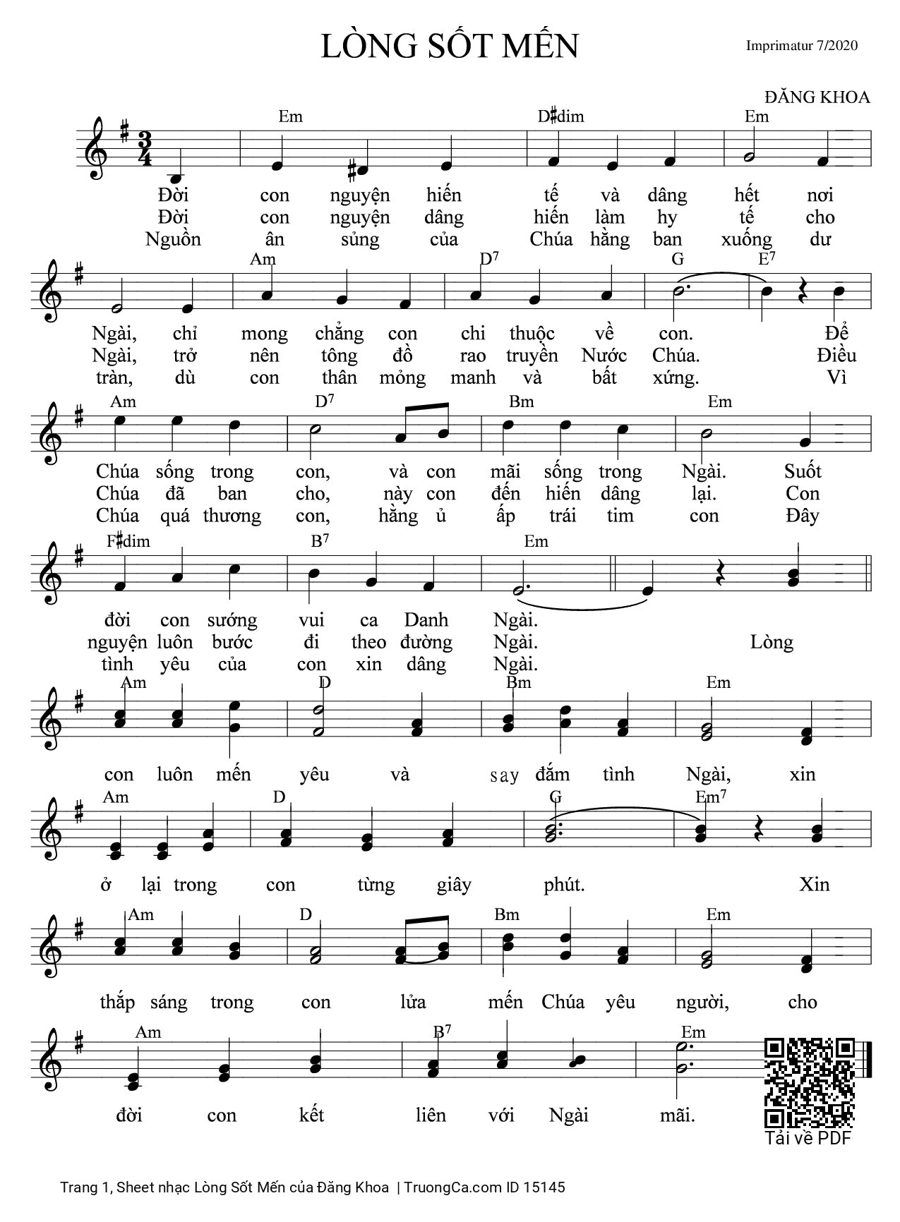 Sheet PDF of Lòng Sốt Mến