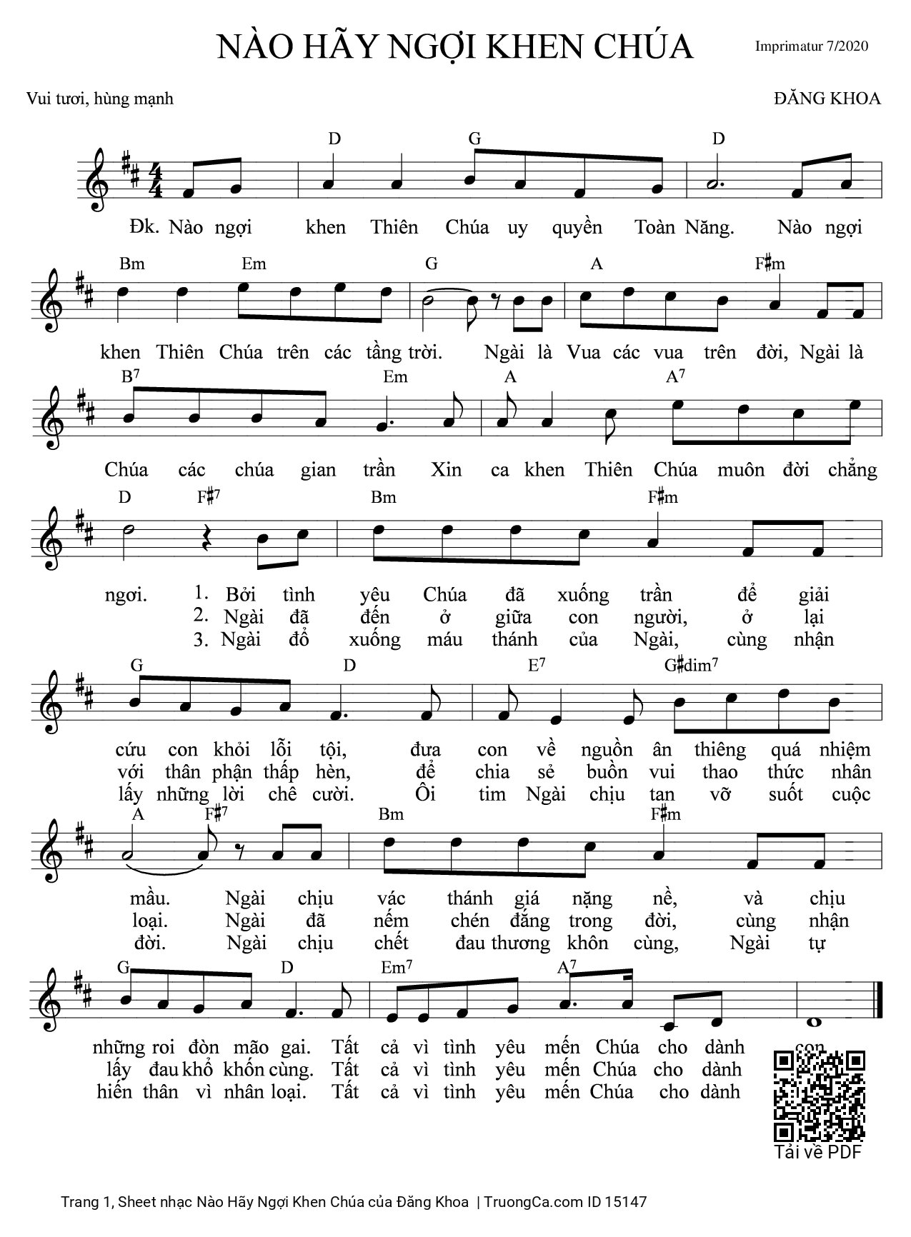 Sheet PDF of Nào Hãy Ngợi Khen Chúa