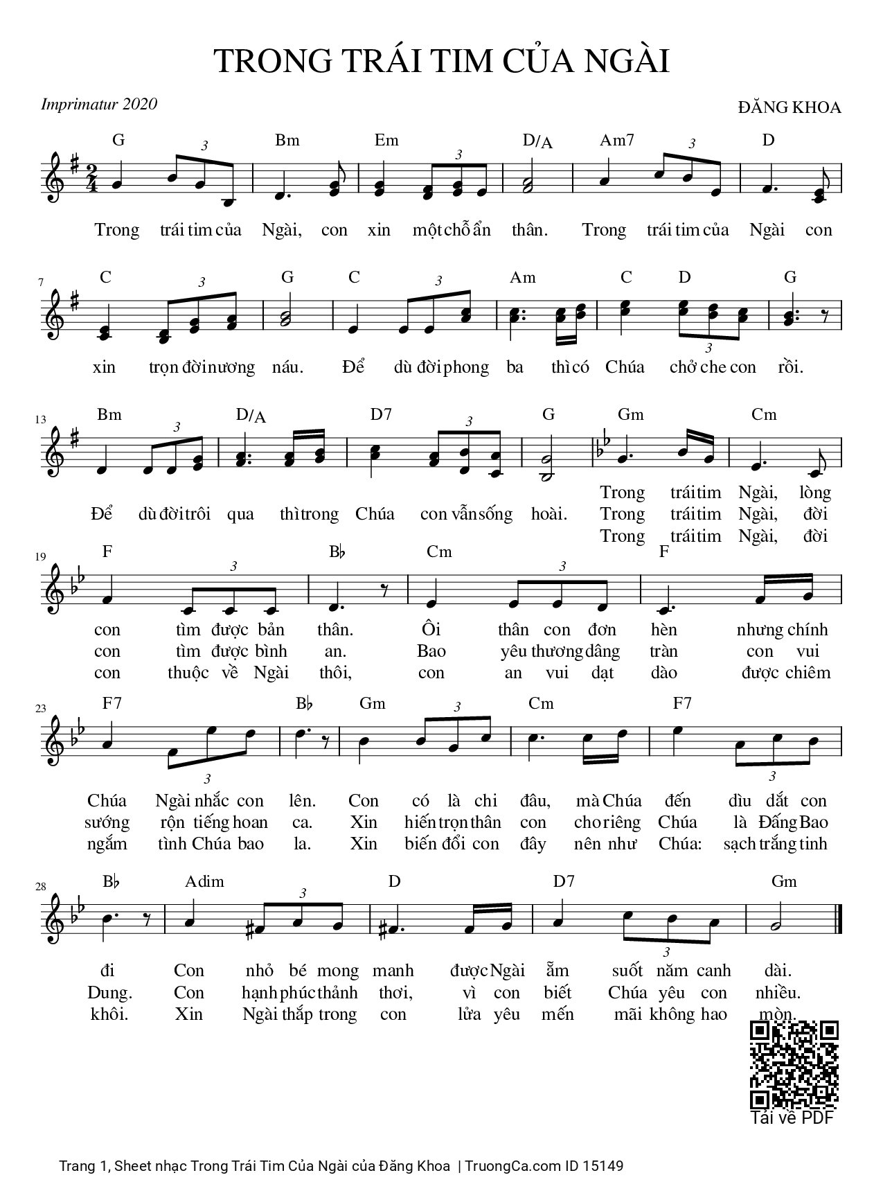 Sheet PDF of Trong Trái Tim Của Ngài