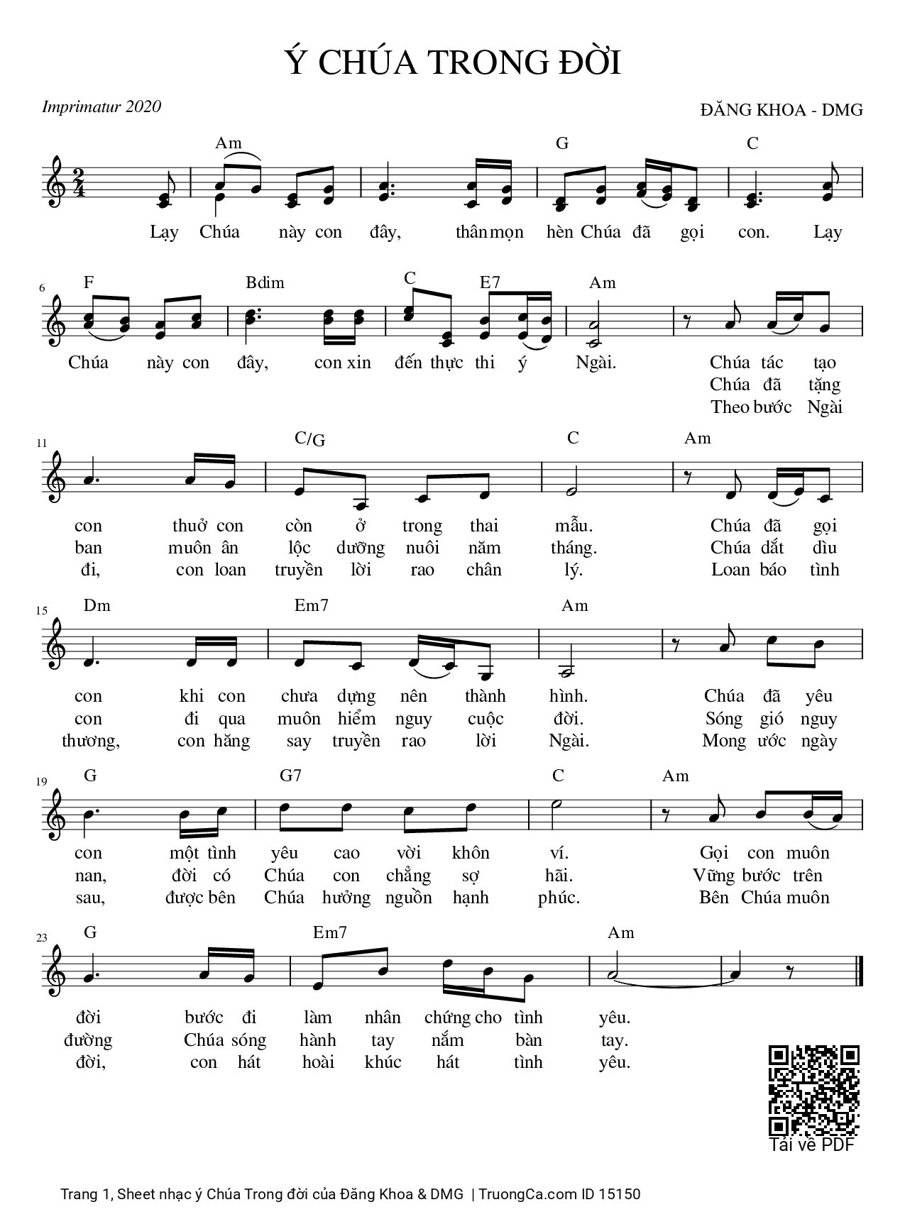 Page 1 of Sheet music PDF ý Chúa Trong đời - Đăng Khoa & DMG
