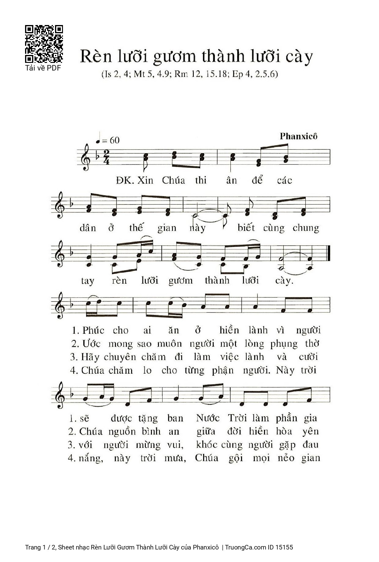 Sheet PDF of Rèn Lưỡi Gươm Thành Lưỡi Cày