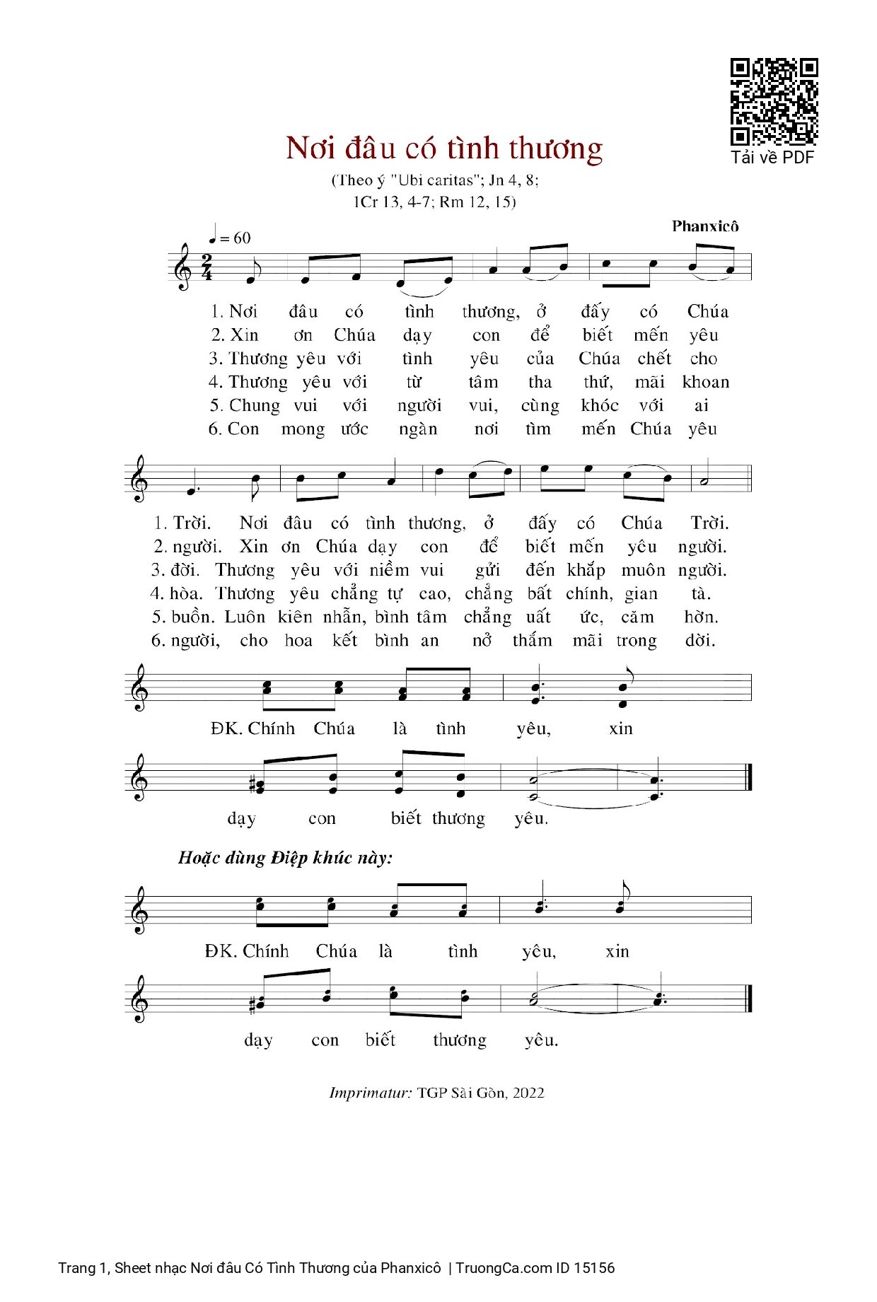 Sheet PDF of Nơi đâu Có Tình Thương