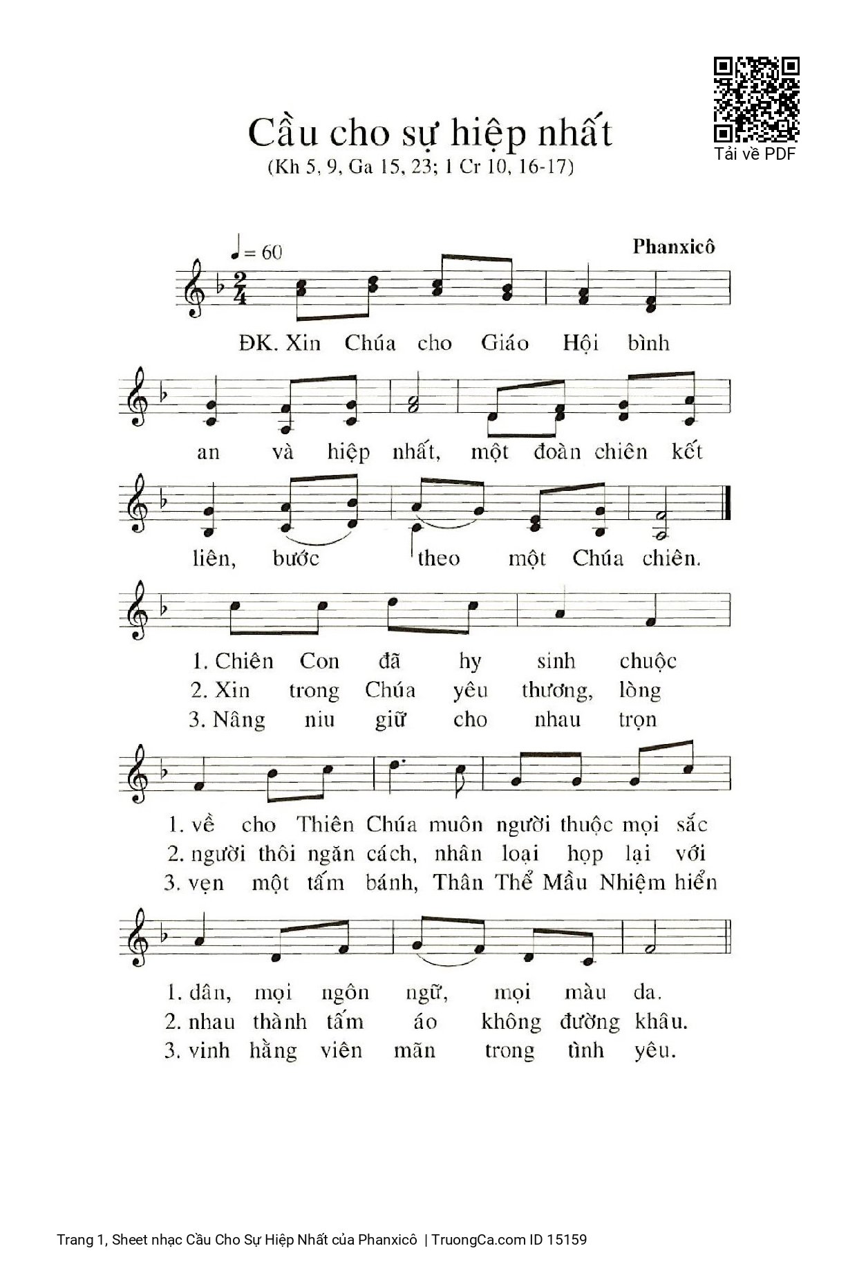 Sheet PDF of Cầu Cho Sự Hiệp Nhất