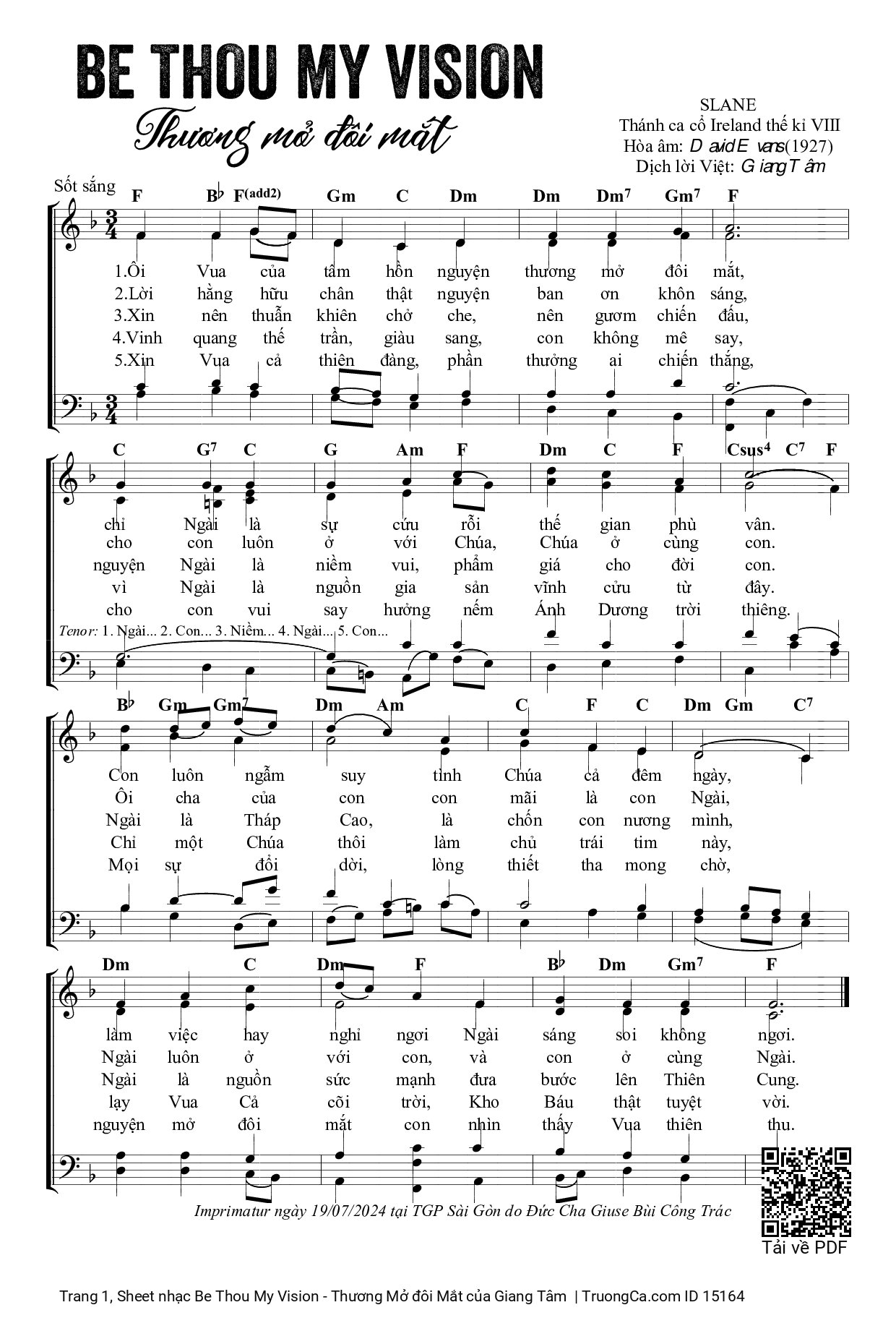 Sheet PDF of Be Thou My Vision - Thương Mở đôi Mắt