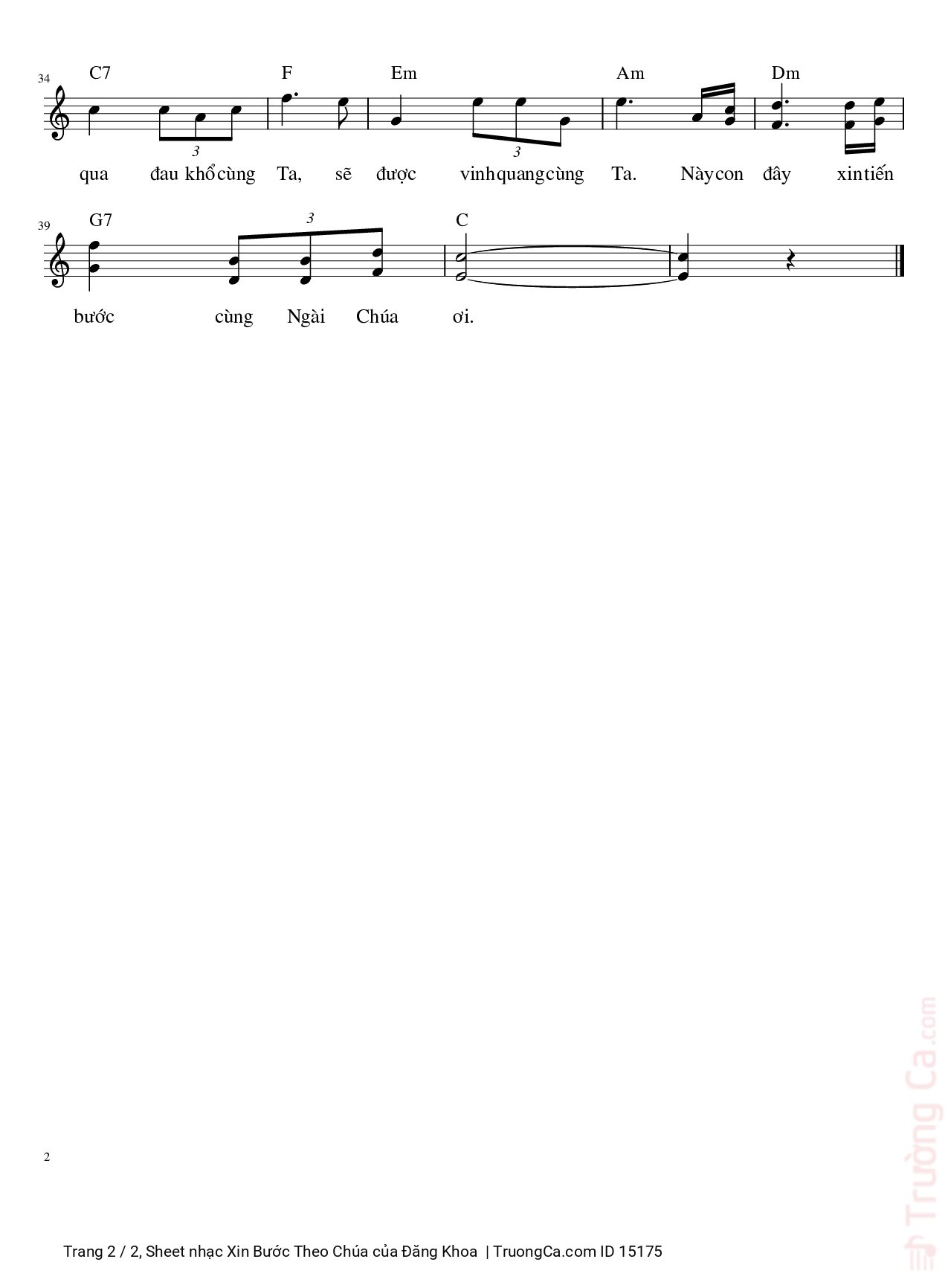 Page 2 of Sheet music PDF Xin Bước Theo Chúa - Đăng Khoa