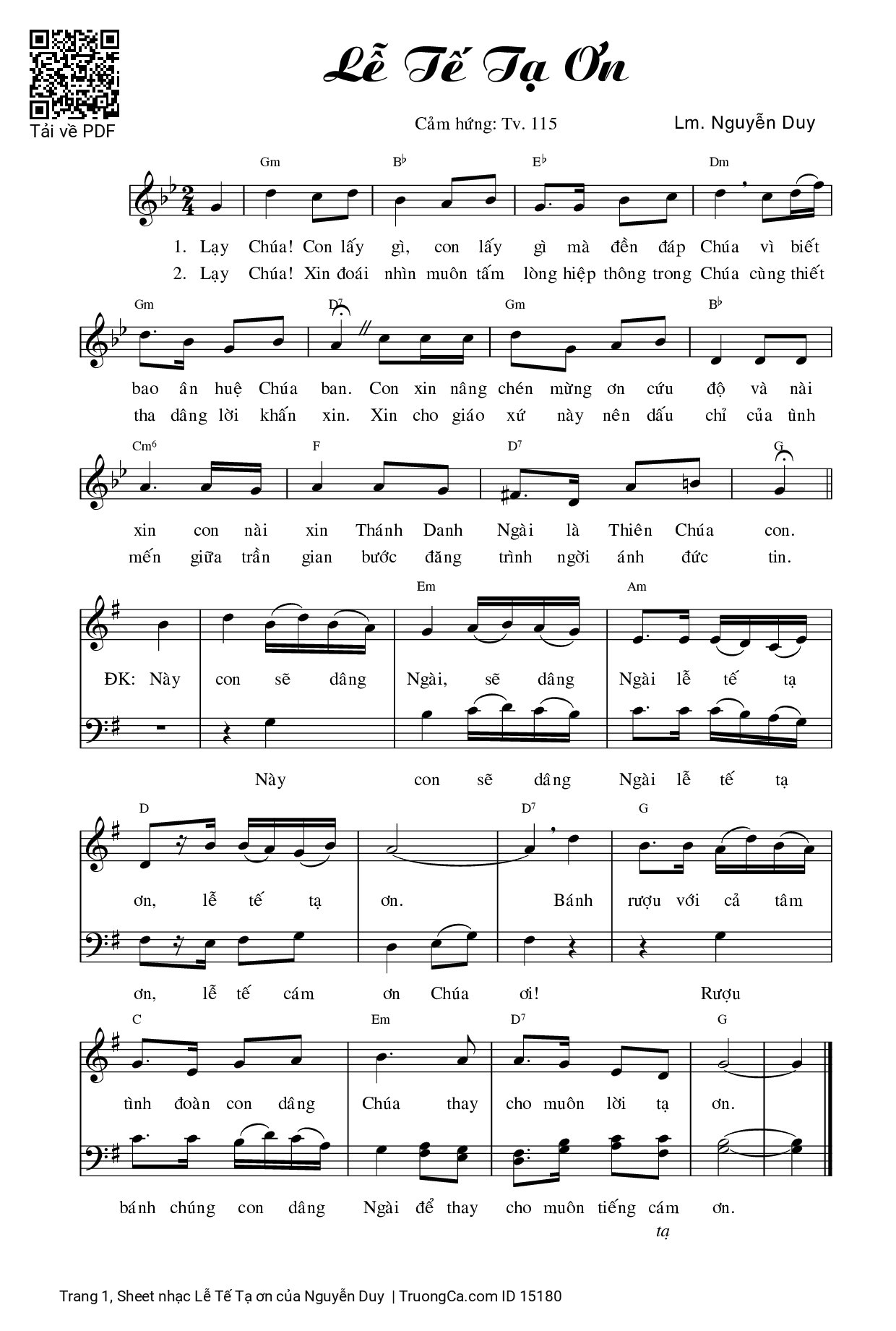 Sheet PDF of Lễ Tế Tạ ơn