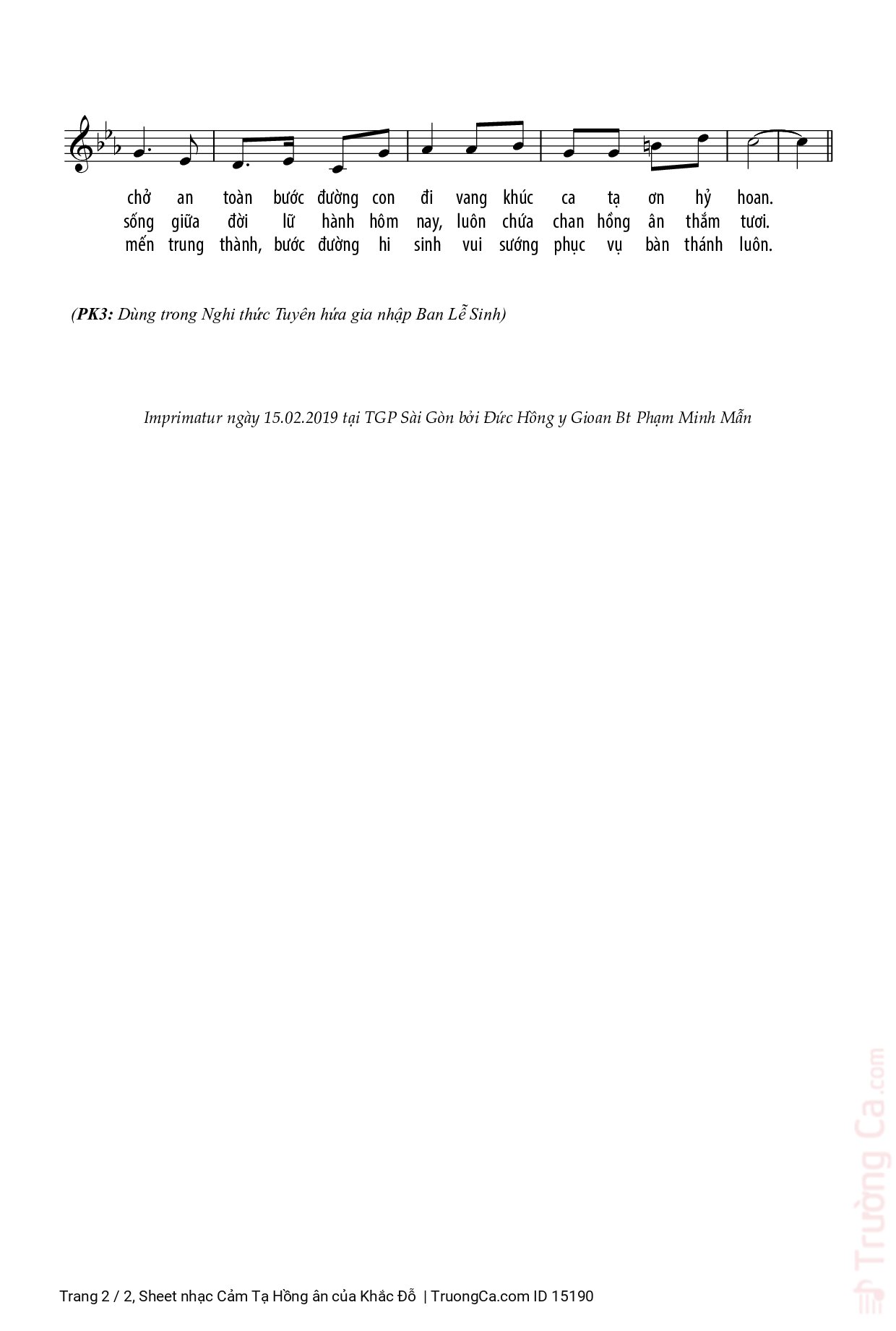 Page 2 of Sheet music PDF Cảm Tạ Hồng ân - Khắc Đỗ