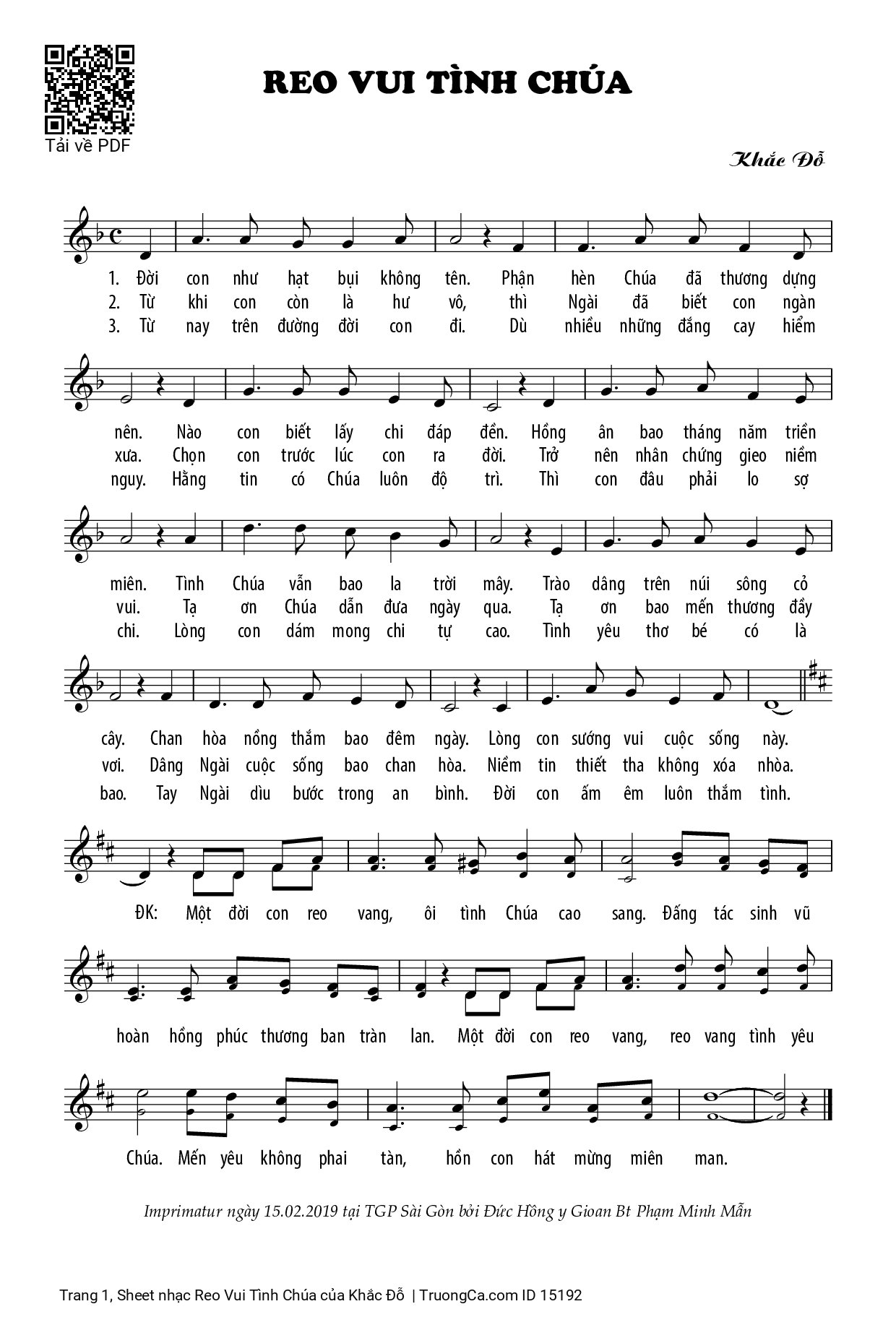 Sheet PDF of Reo Vui Tình Chúa