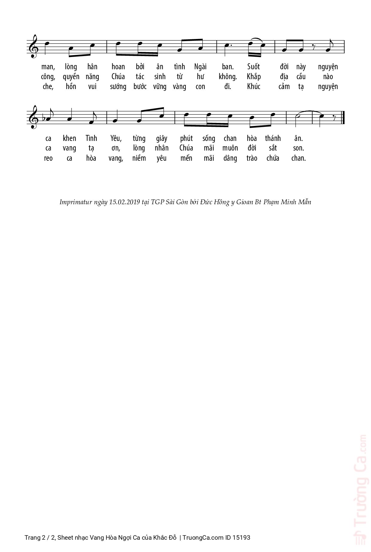 Page 2 of Sheet music PDF Vang Hòa Ngợi Ca - Khắc Đỗ