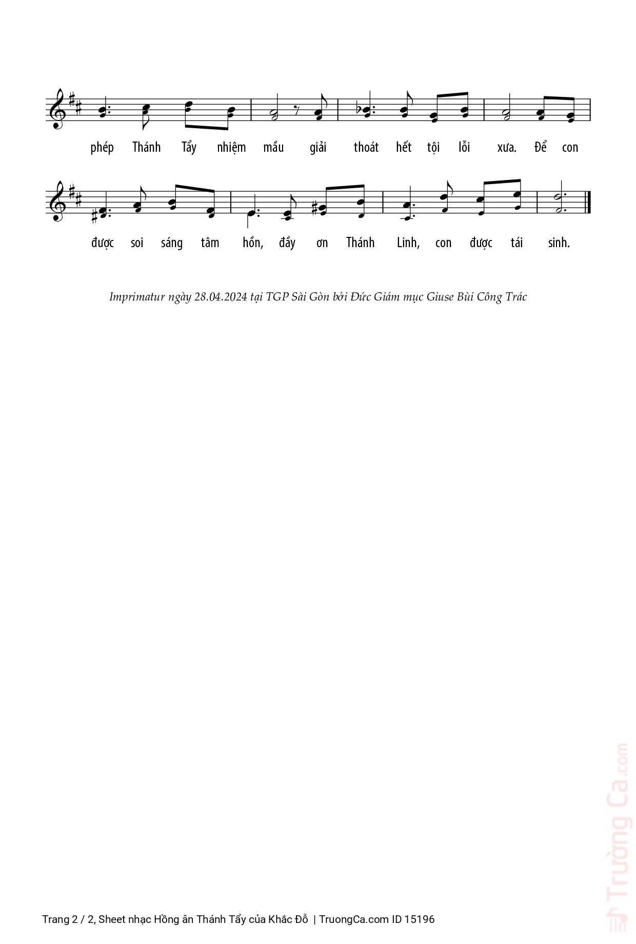 Page 2 of Sheet music PDF Hồng ân Thánh Tẩy - Khắc Đỗ