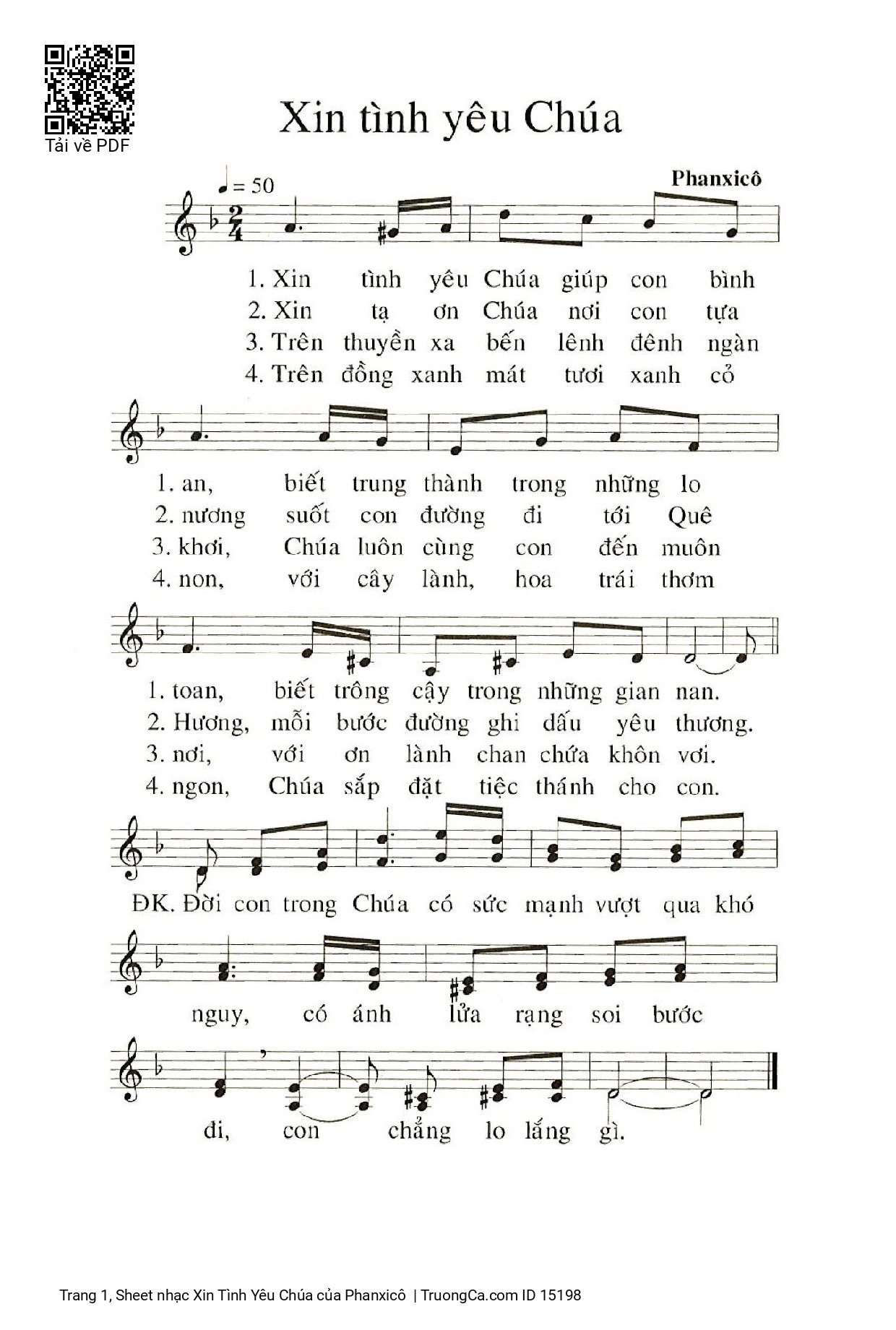 Page 1 of Sheet music PDF Xin Tình Yêu Chúa - Phanxicô
