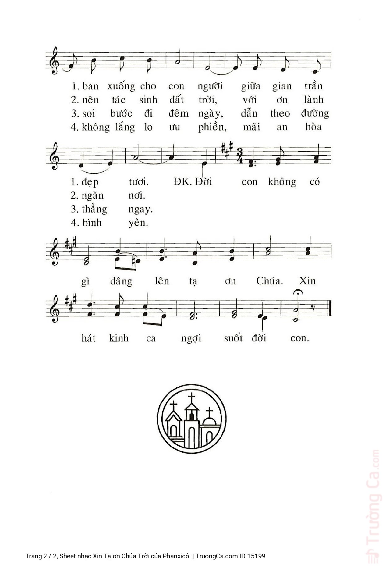 Page 2 of Sheet music PDF Xin Tạ ơn Chúa Trời - Phanxicô