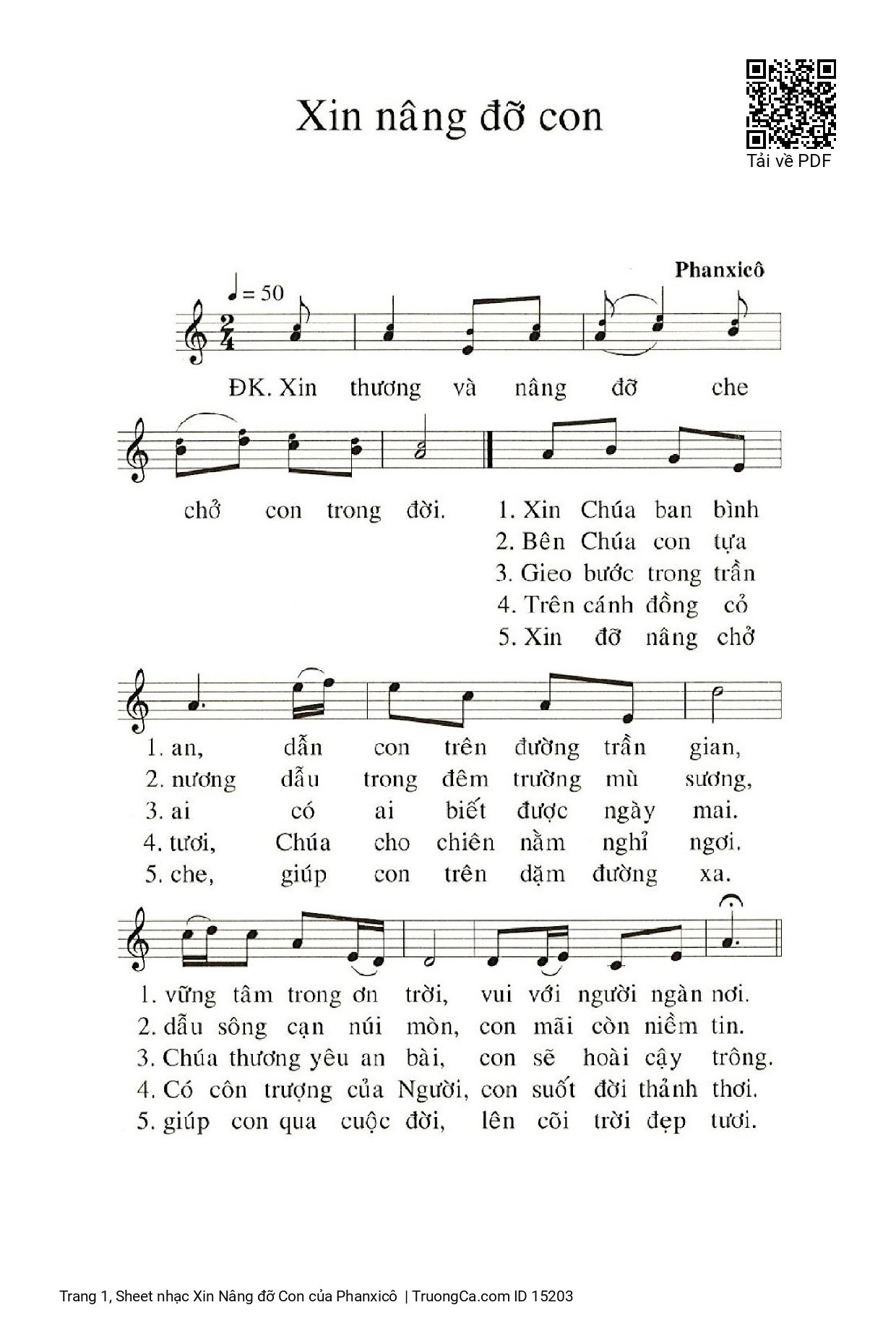 Sheet PDF of Xin Nâng đỡ Con