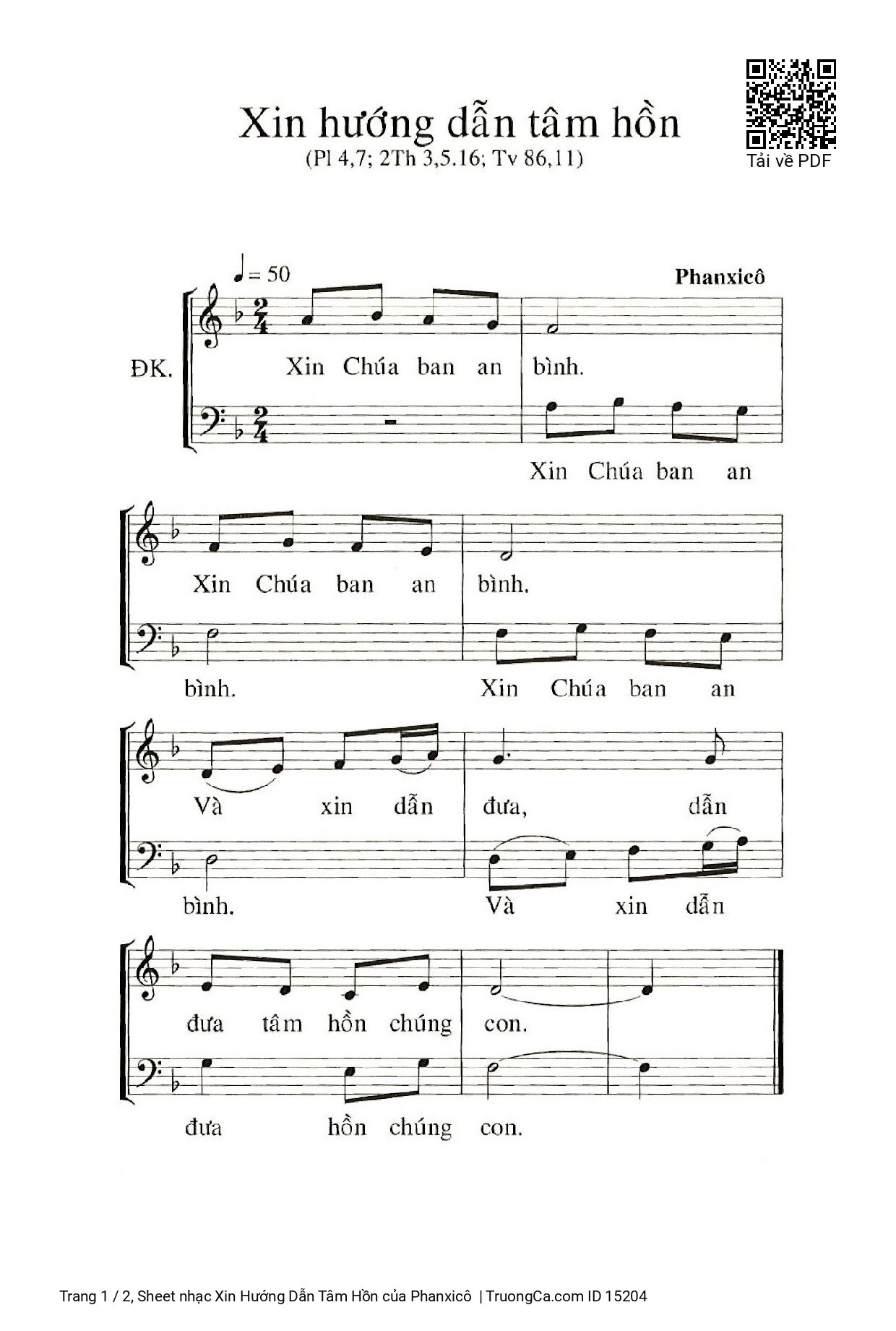 Sheet PDF of Xin Hướng Dẫn Tâm Hồn