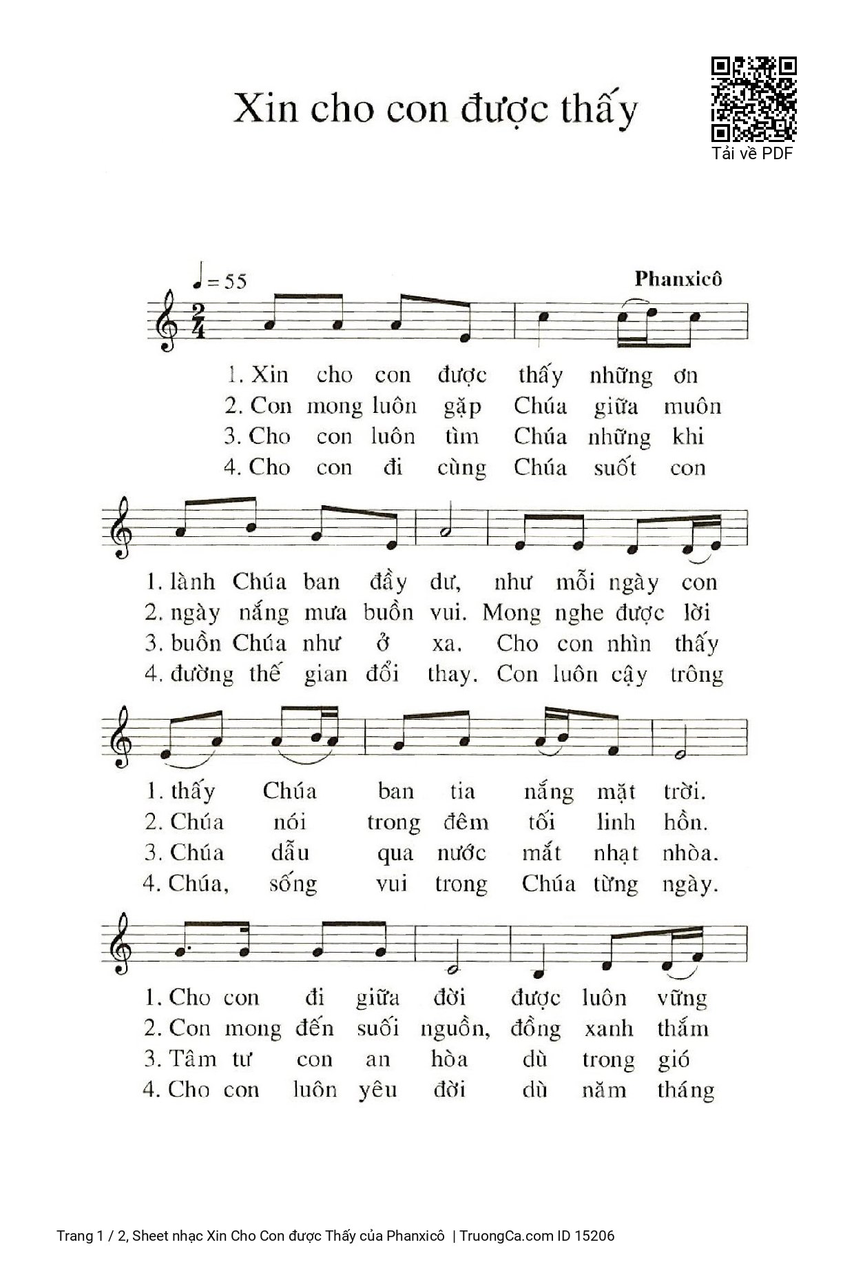 Sheet PDF of Xin Cho Con được Thấy