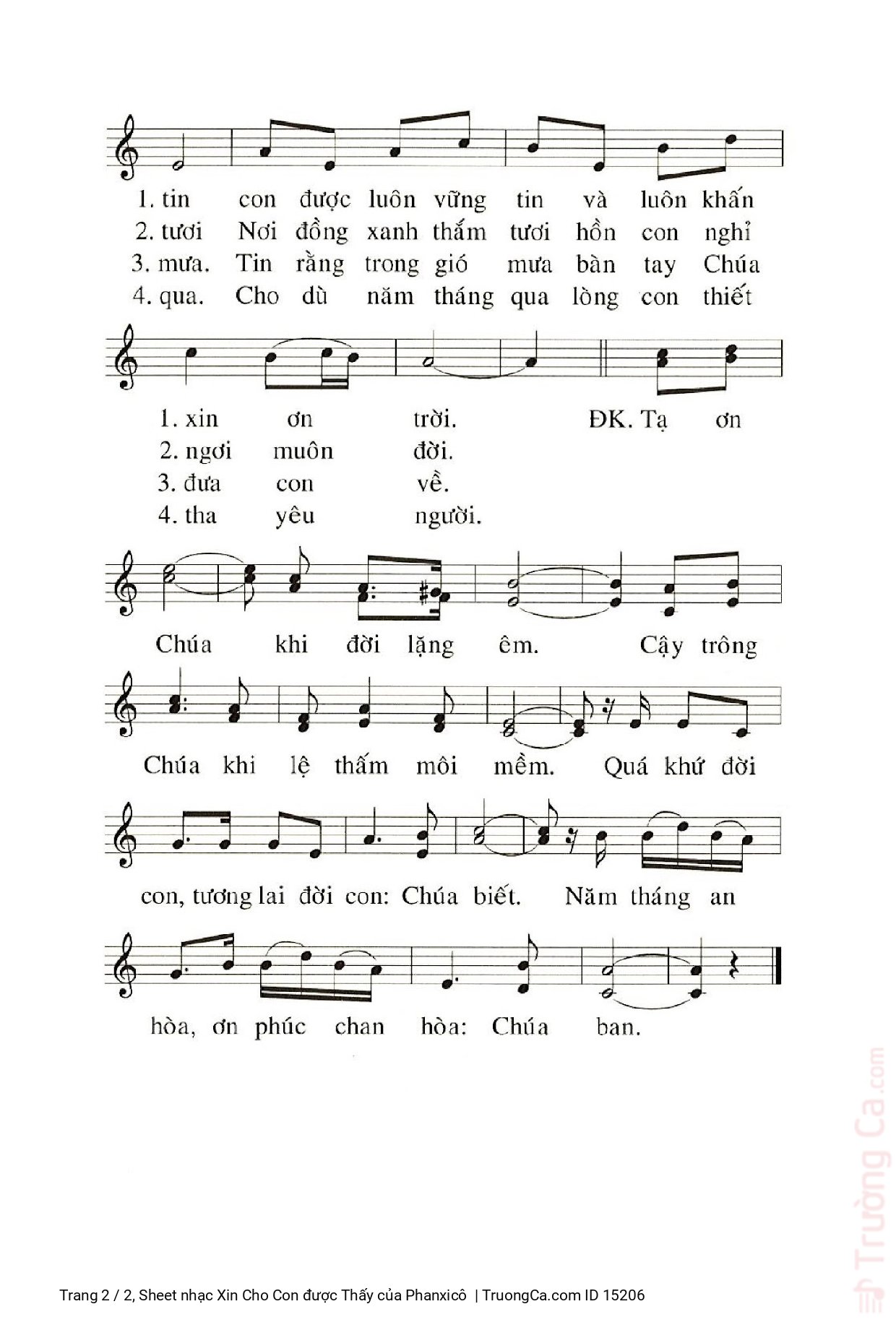 Page 2 of Sheet music PDF Xin Cho Con được Thấy - Phanxicô