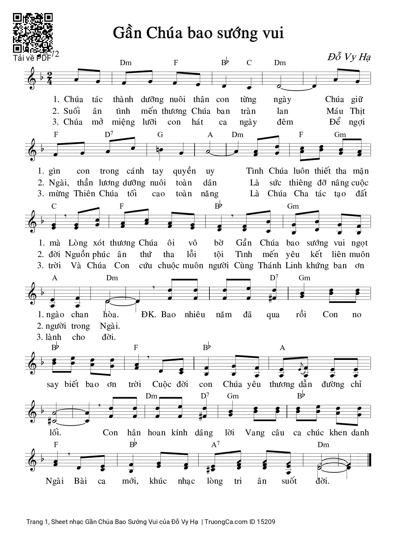Page 1 of Sheet music PDF Gần Chúa Bao Sướng Vui - Đỗ Vy Hạ