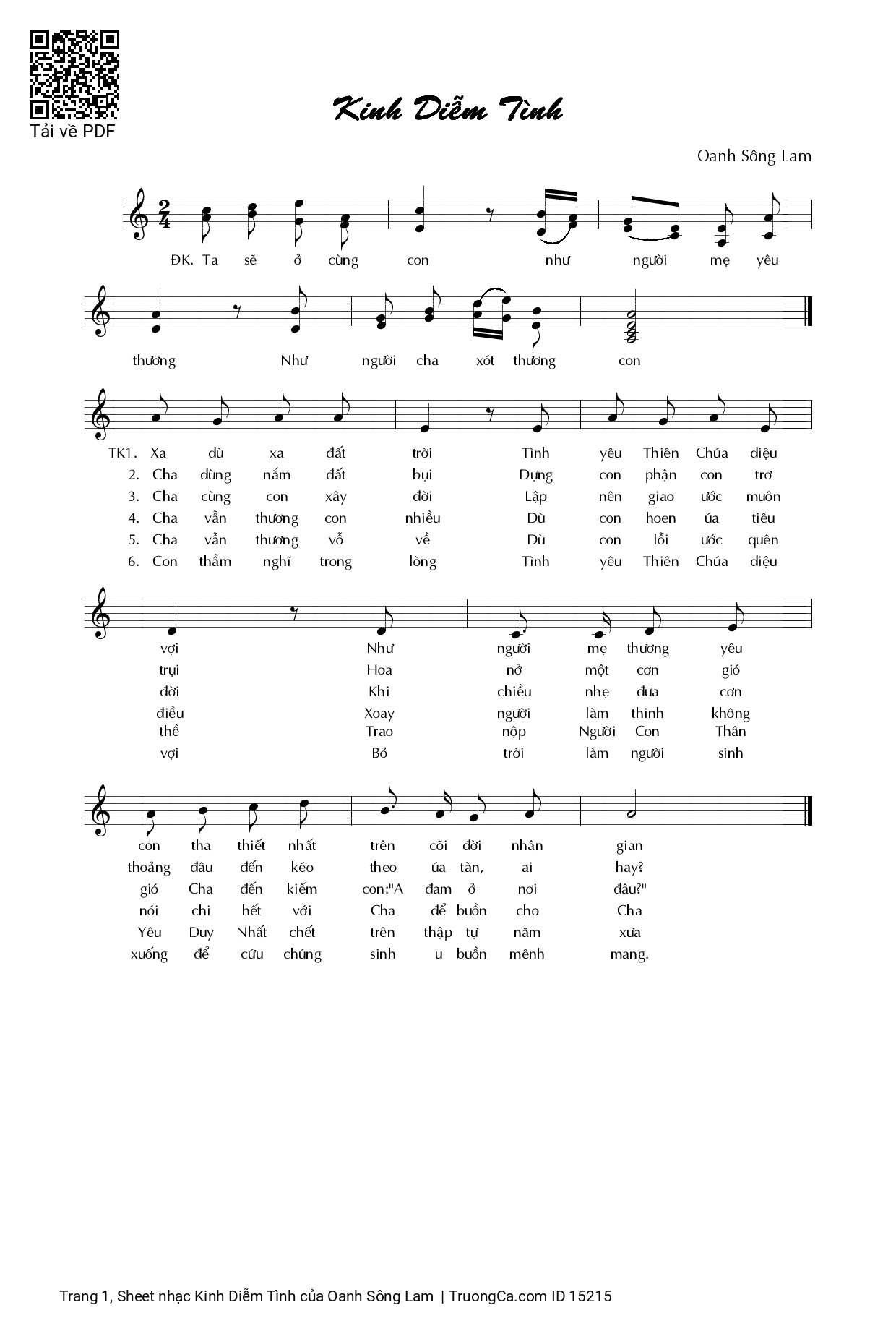 Page 1 of Sheet music PDF Kinh Diễm Tình - Oanh Sông Lam