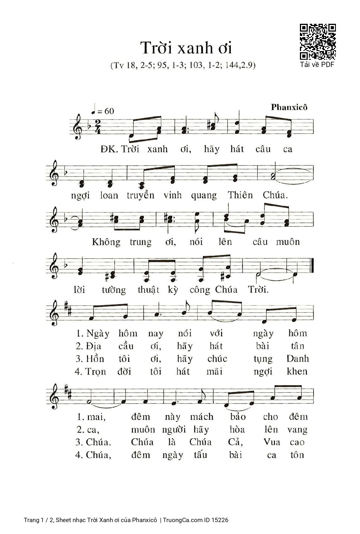 Sheet PDF of Trời Xanh ơi