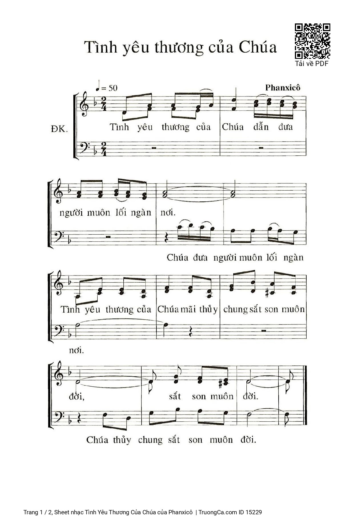 Sheet PDF of Tình Yêu Thương Của Chúa
