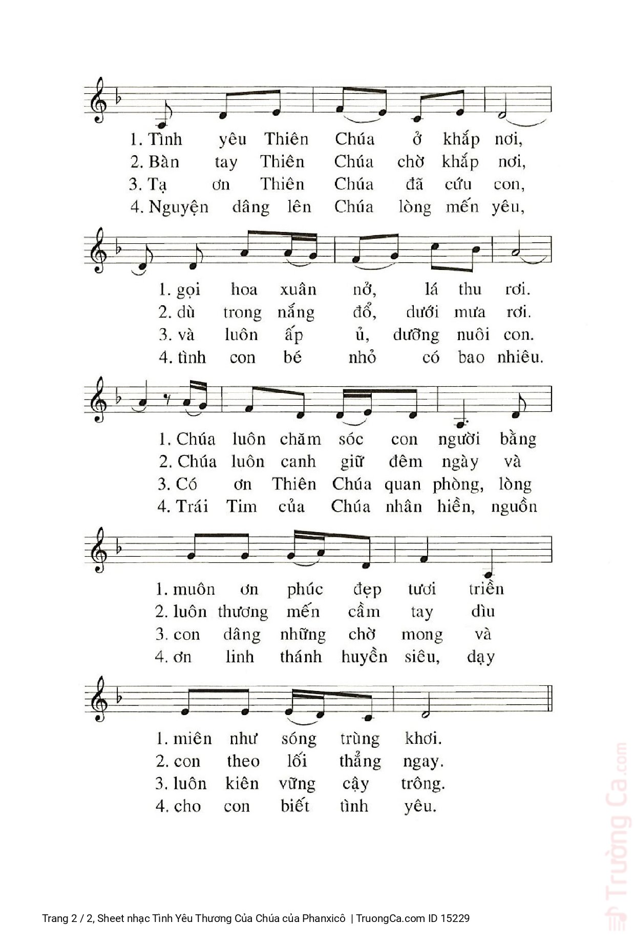 Page 2 of Sheet music PDF Tình Yêu Thương Của Chúa - Phanxicô
