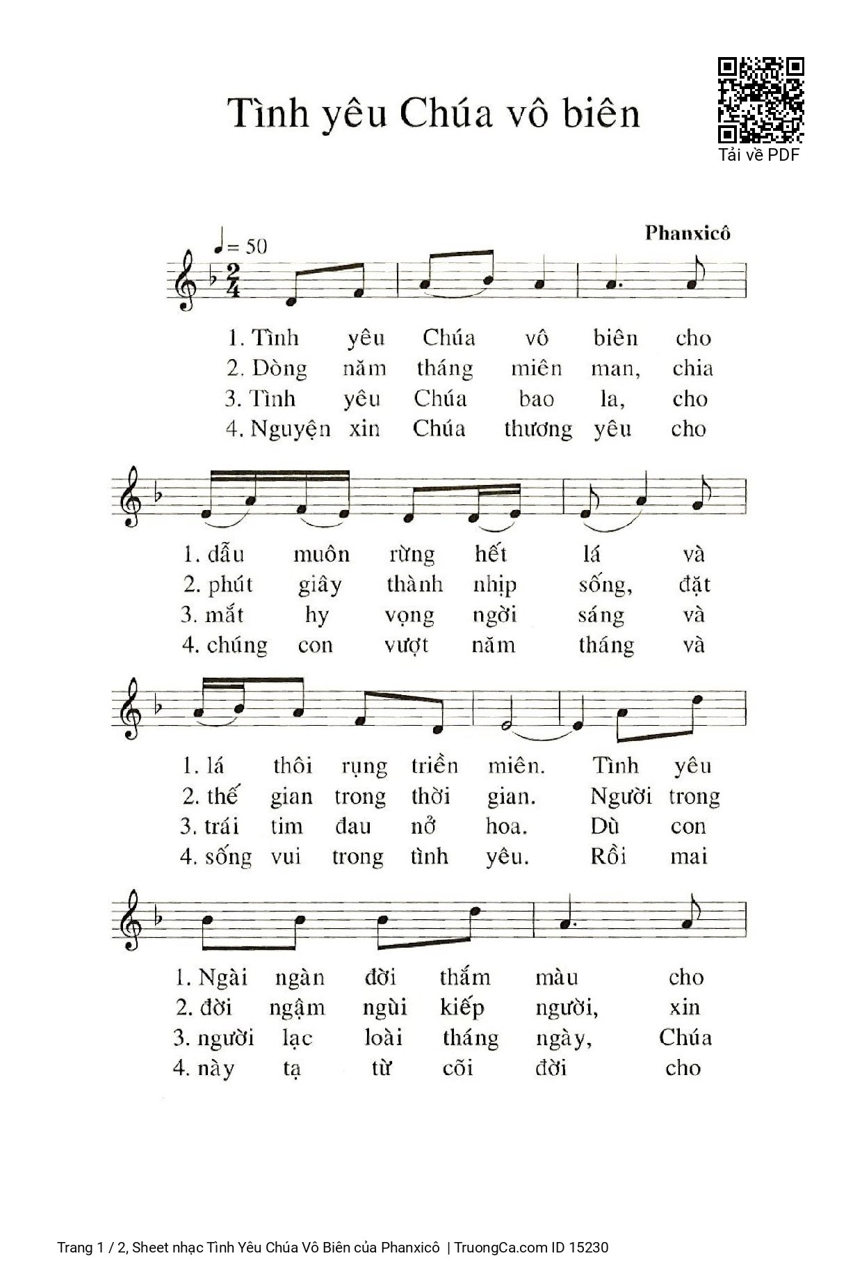 Sheet PDF of Tình Yêu Chúa Vô Biên