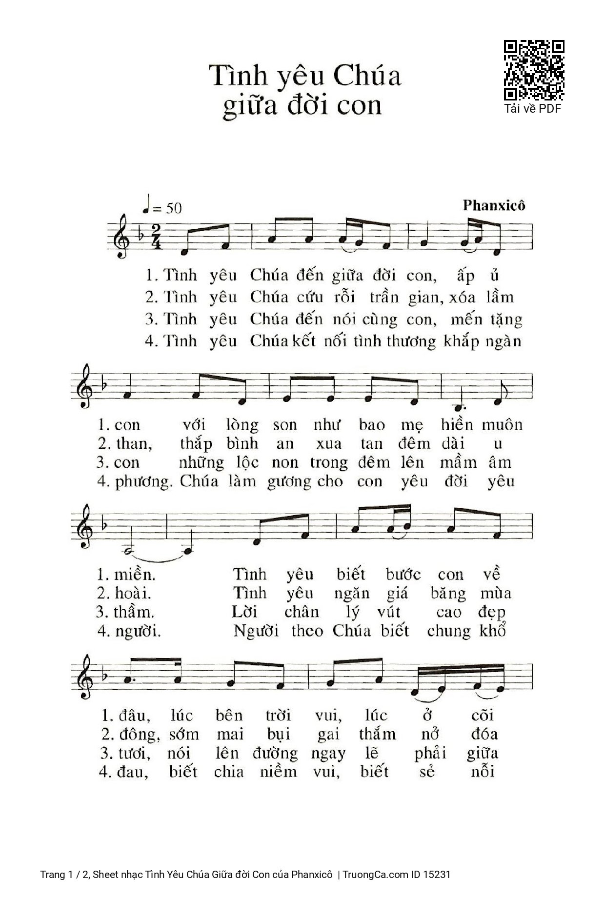 Sheet PDF of Tình Yêu Chúa Giữa đời Con