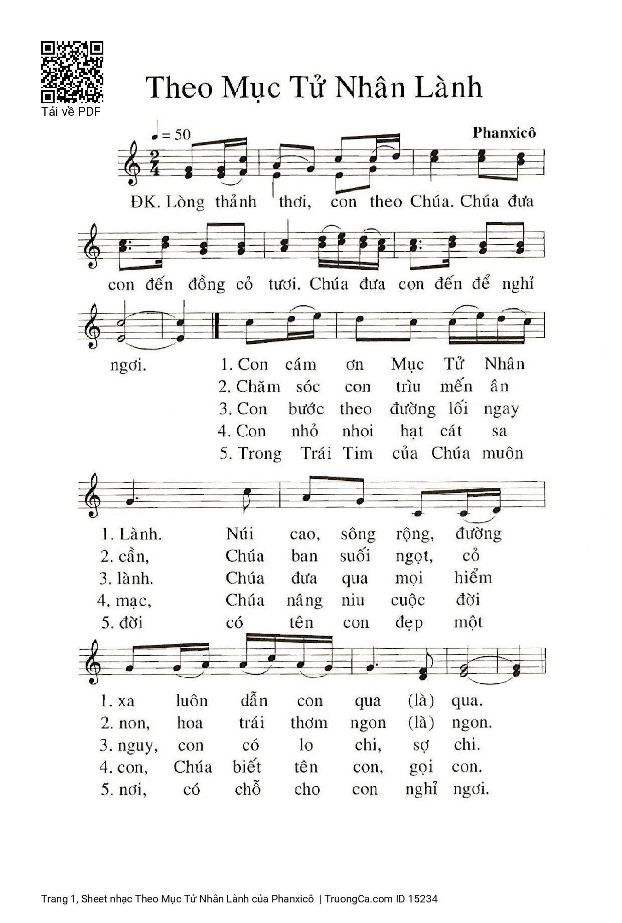 Sheet PDF of Theo Mục Tử Nhân Lành
