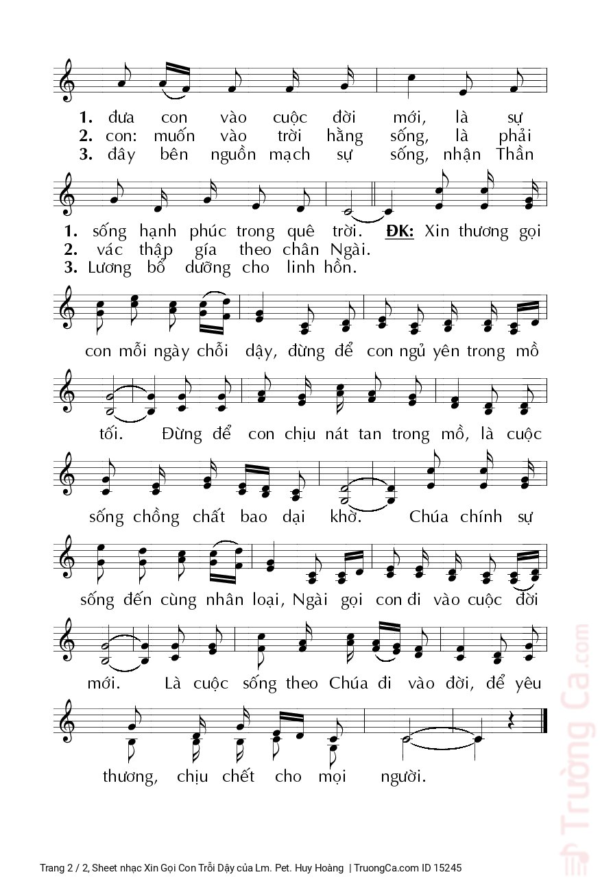 Page 2 of Sheet music PDF Xin Gọi Con Trỗi Dậy - Lm. Pet. Huy Hoàng