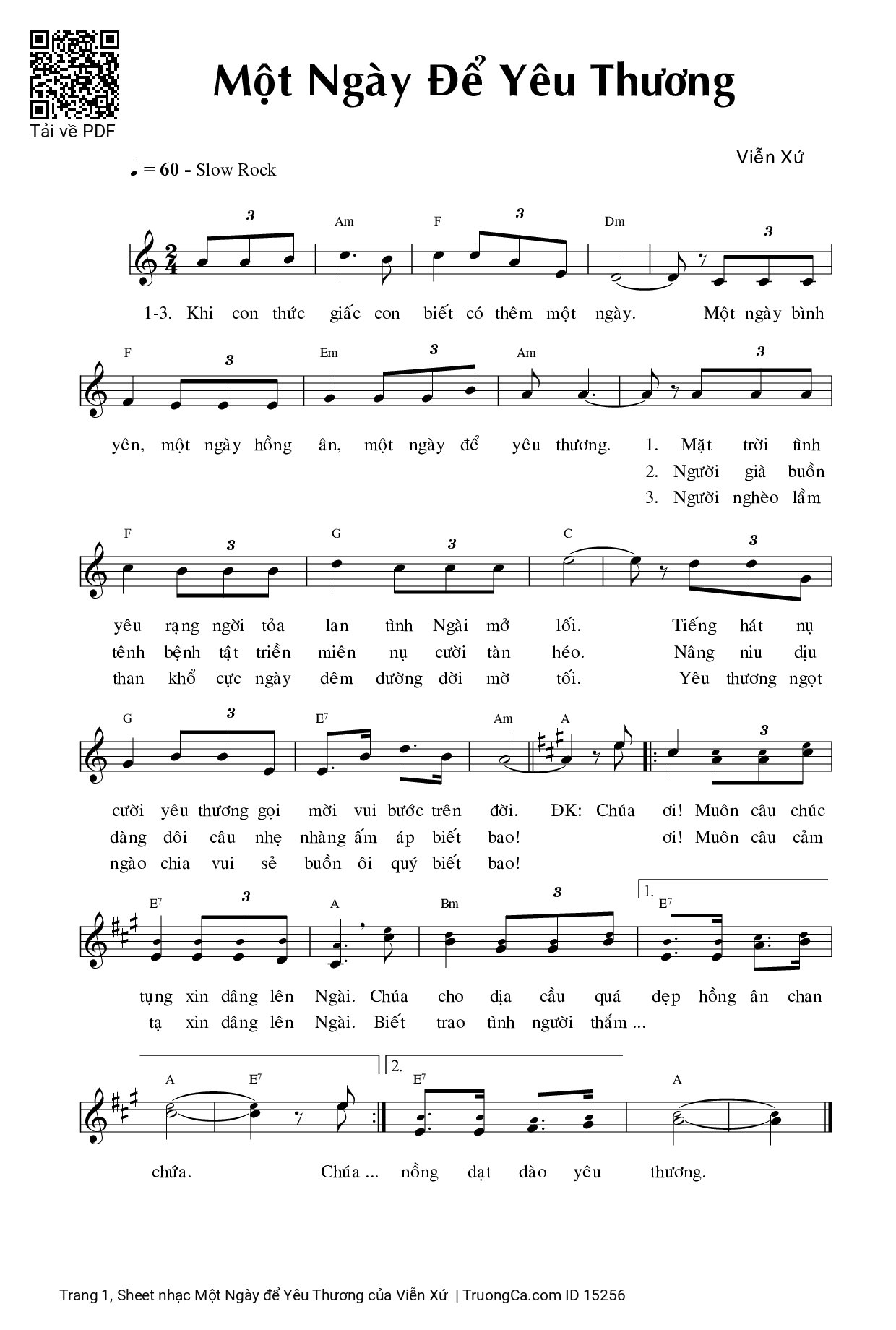 Sheet PDF of Một Ngày để Yêu Thương