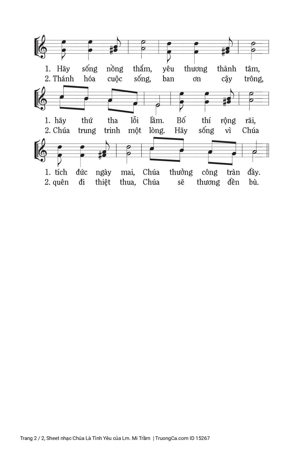 Page 2 of Sheet music PDF Chúa Là Tình Yêu - Lm. Mi Trầm