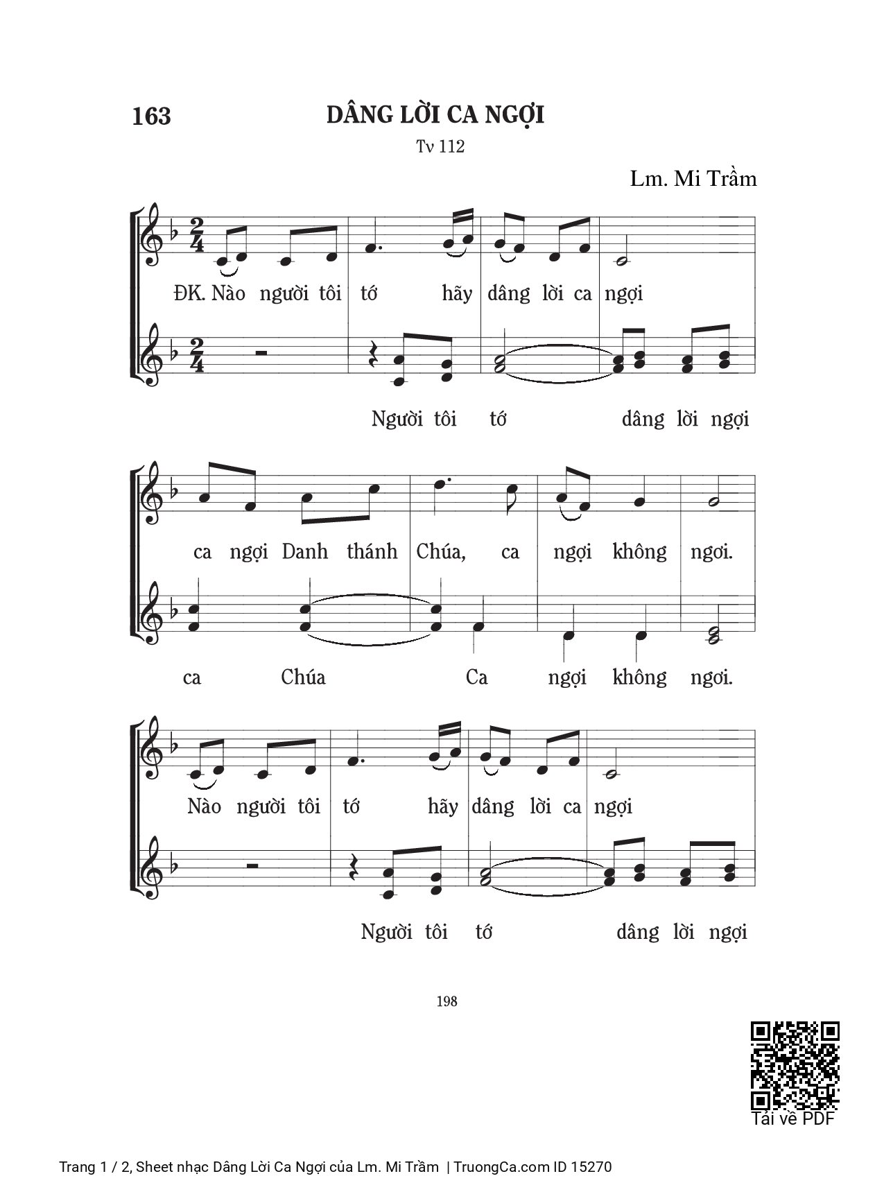 Sheet PDF of Dâng Lời Ca Ngợi