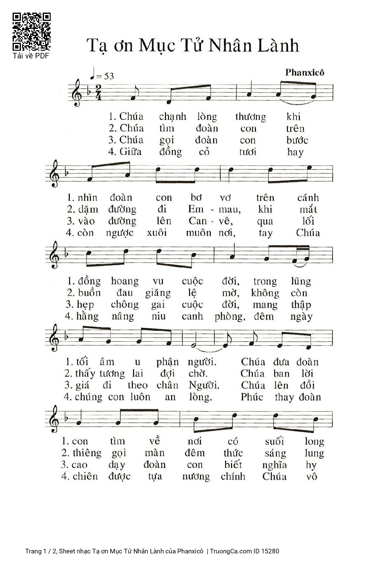 Sheet PDF of Tạ ơn Mục Tử Nhân Lành