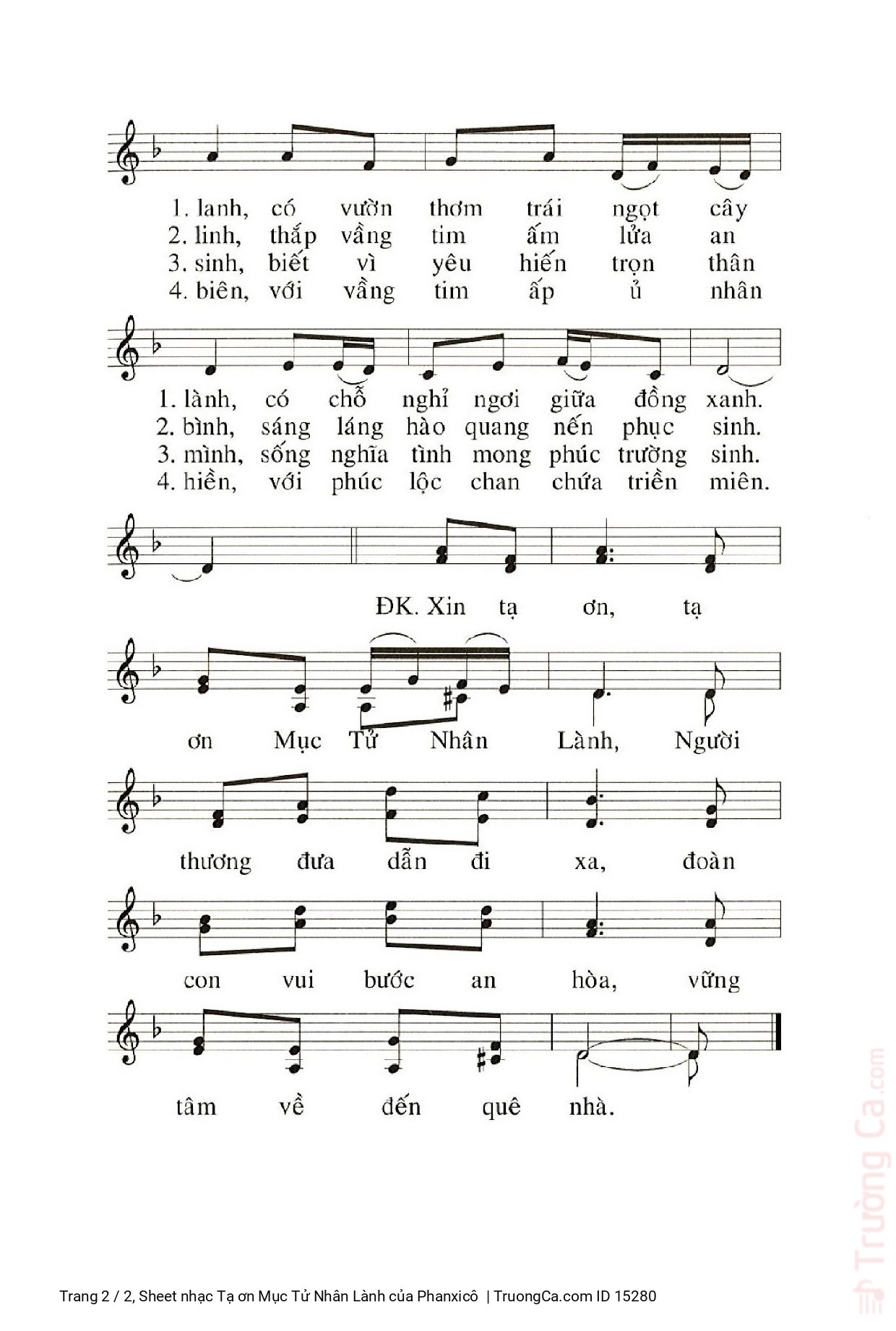 Page 2 of Sheet music PDF Tạ ơn Mục Tử Nhân Lành - Phanxicô