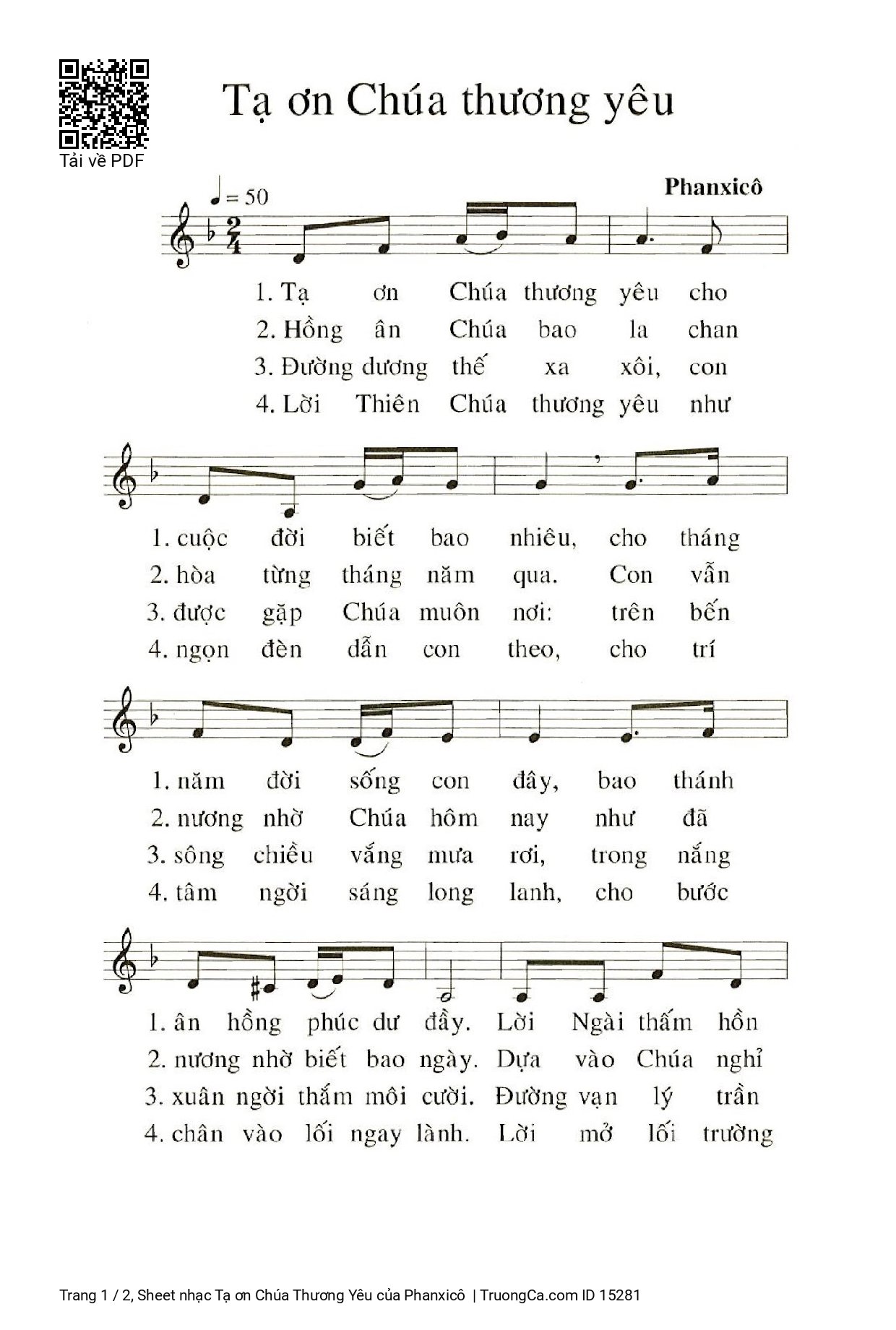 Page 1 of Sheet music PDF Tạ ơn Chúa Thương Yêu - Phanxicô