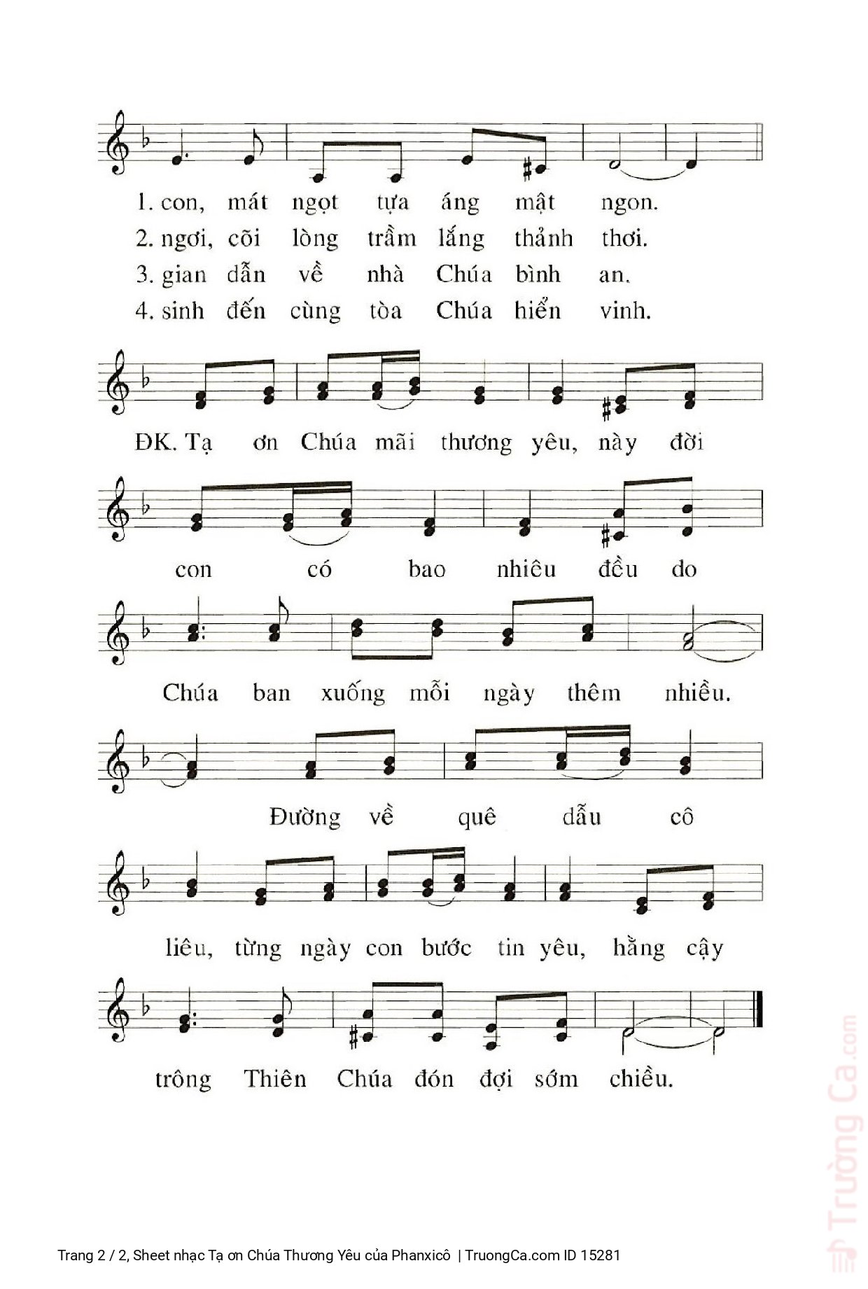 Page 2 of Sheet music PDF Tạ ơn Chúa Thương Yêu - Phanxicô