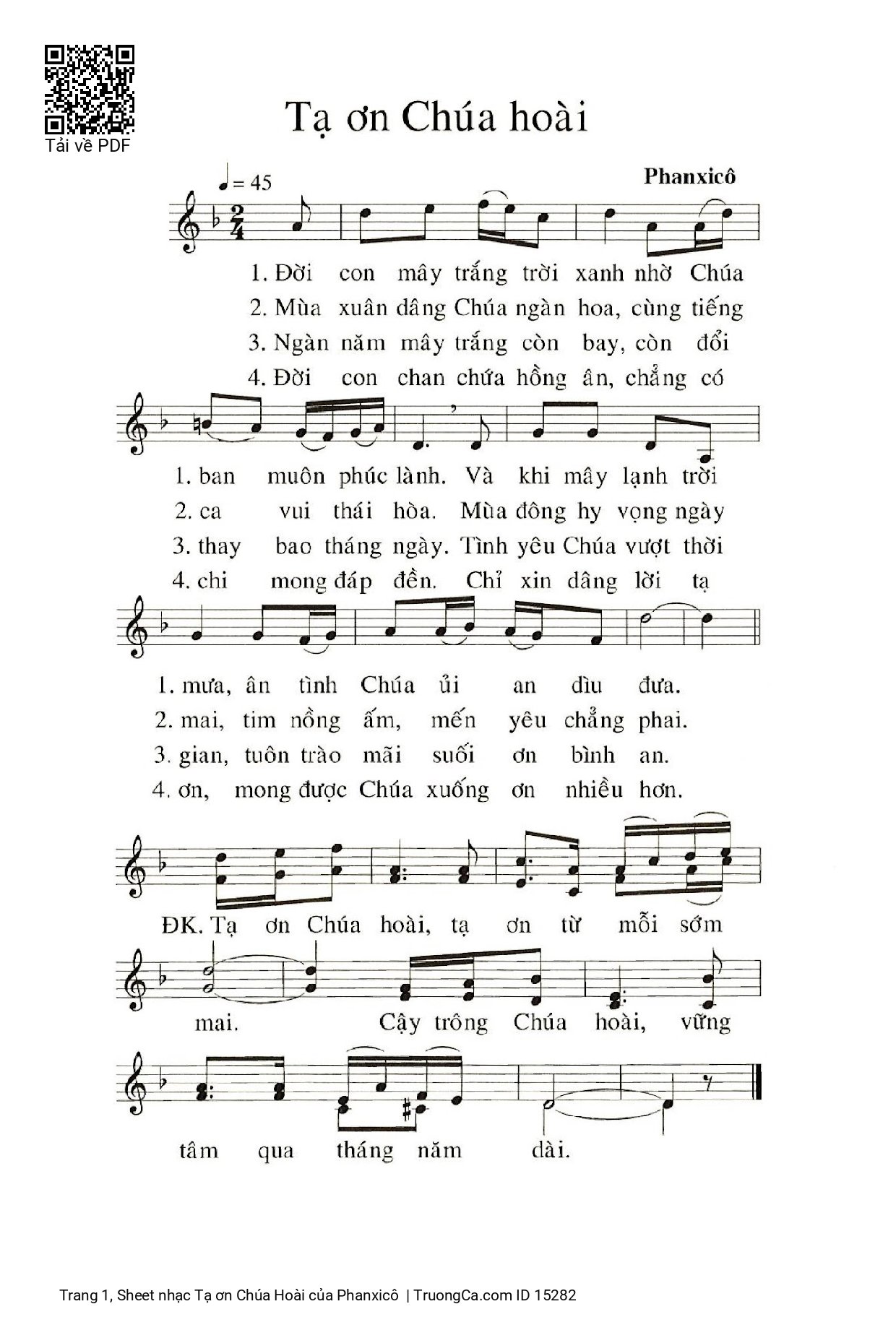 Sheet PDF of Tạ ơn Chúa Hoài