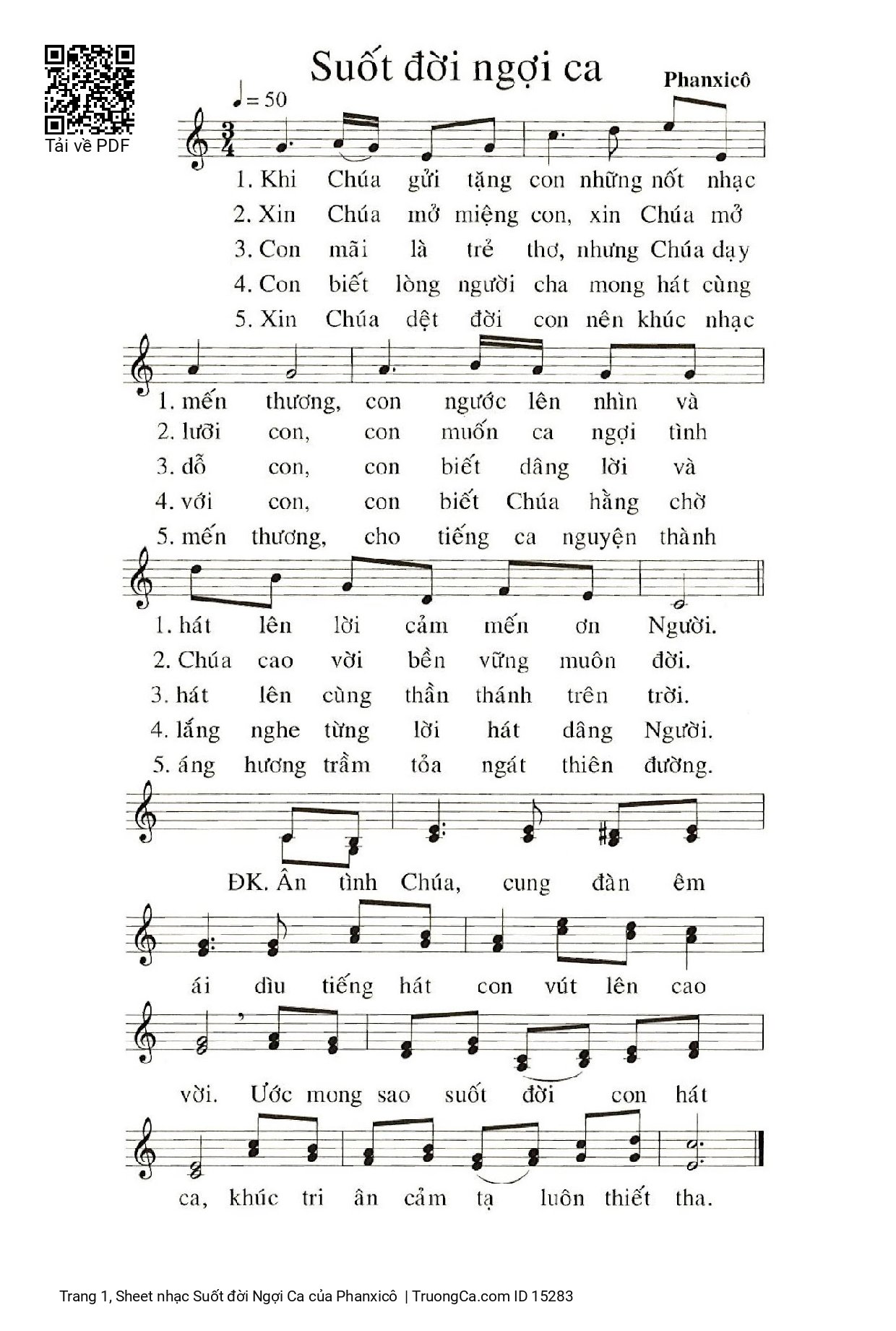 Sheet PDF of Suốt đời Ngợi Ca