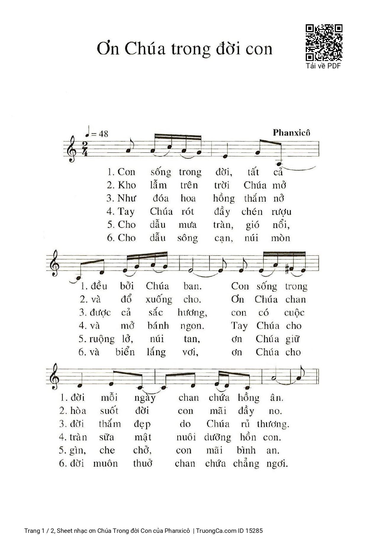 Page 1 of Sheet music PDF ơn Chúa Trong đời Con - Phanxicô