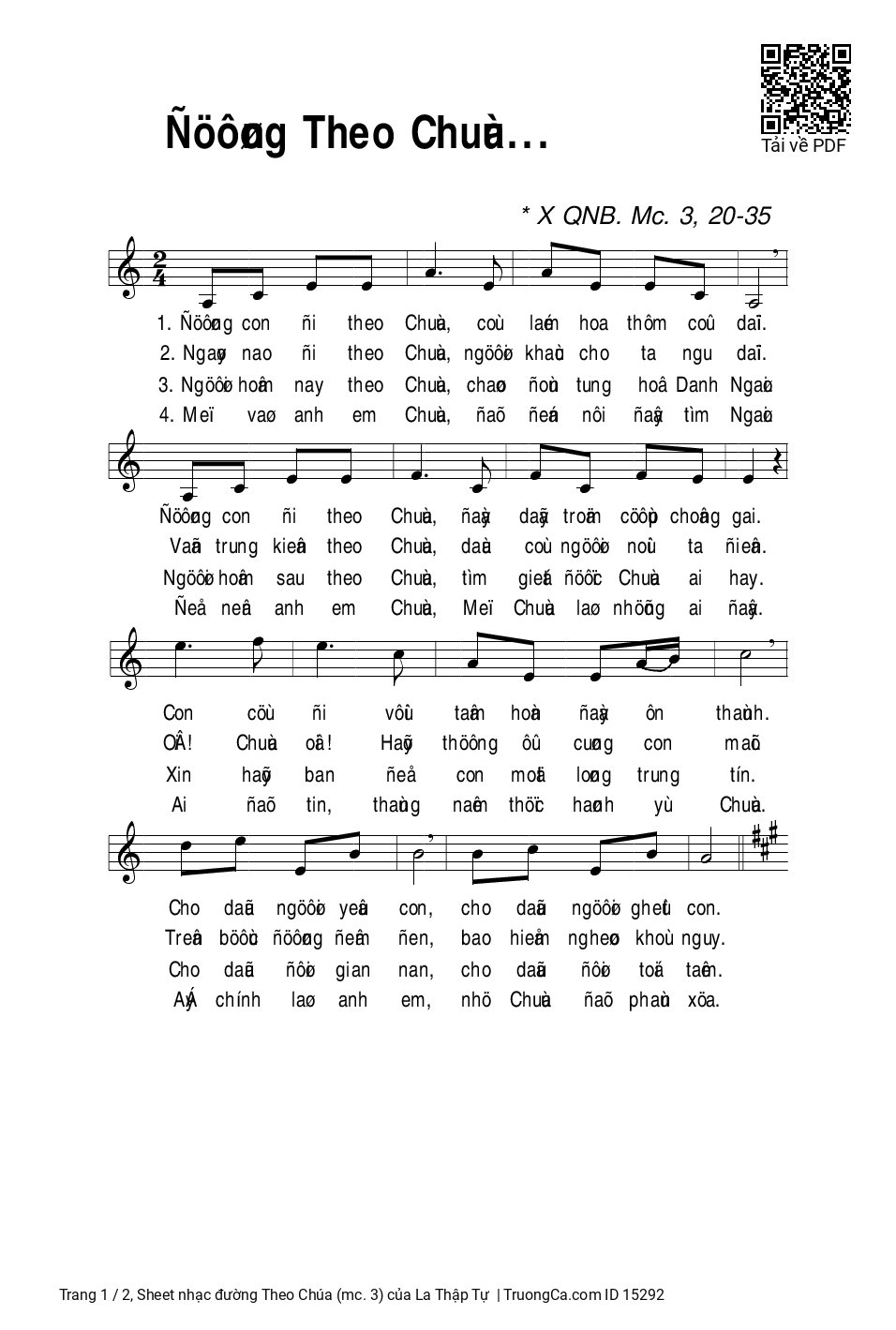 Page 1 of Sheet music PDF đường Theo Chúa (mc. 3) - La Thập Tự