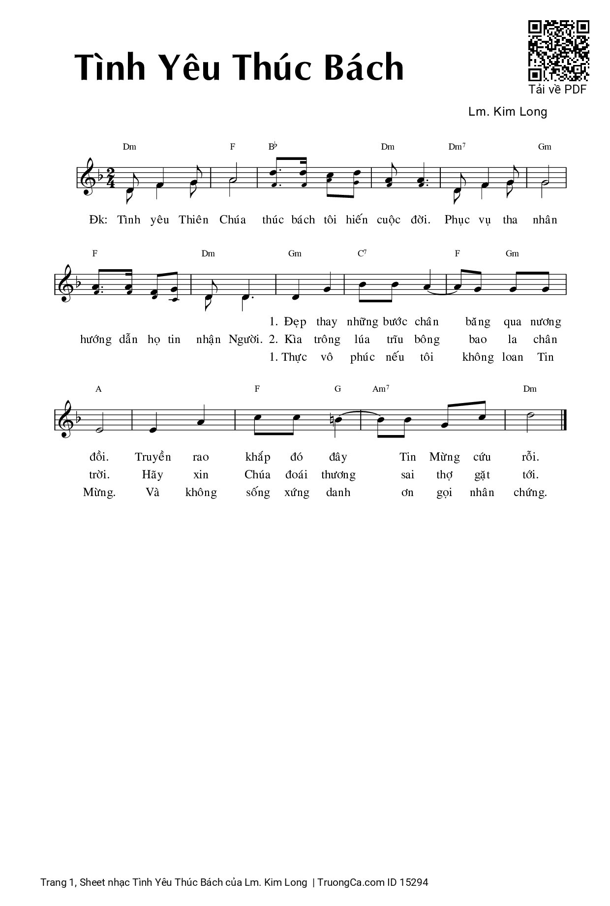Page 1 of Sheet music PDF Tình Yêu Thúc Bách - Lm. Kim Long